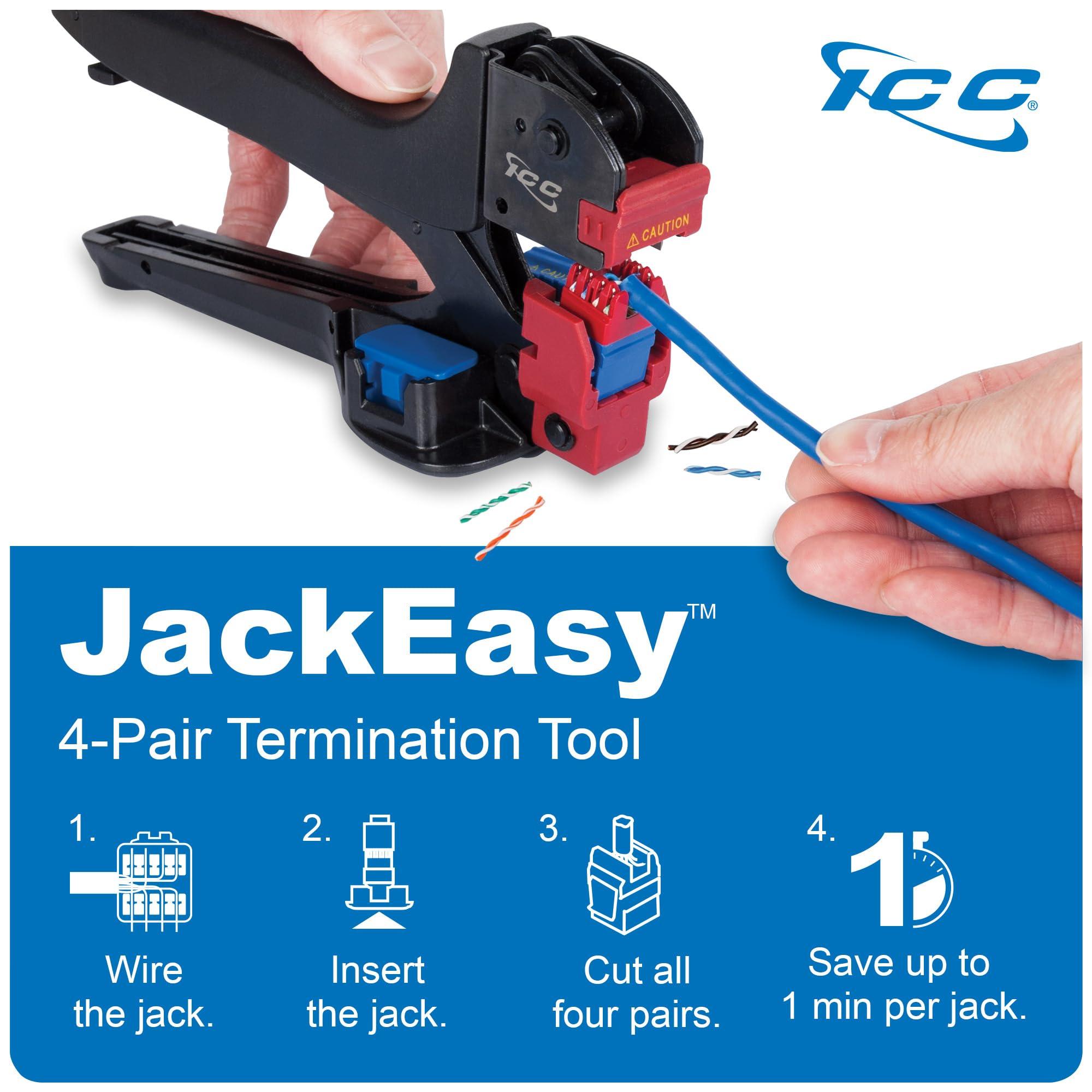 ICC ICC CAT6 Keystone Jack with Slim Profile 180 Degree Punch Down, RJ45 UL Listed PoE++ TAA Compliant for Wall Plate or Patch Panel, Works with JackEasy Termination Tool, Black 25 Pack