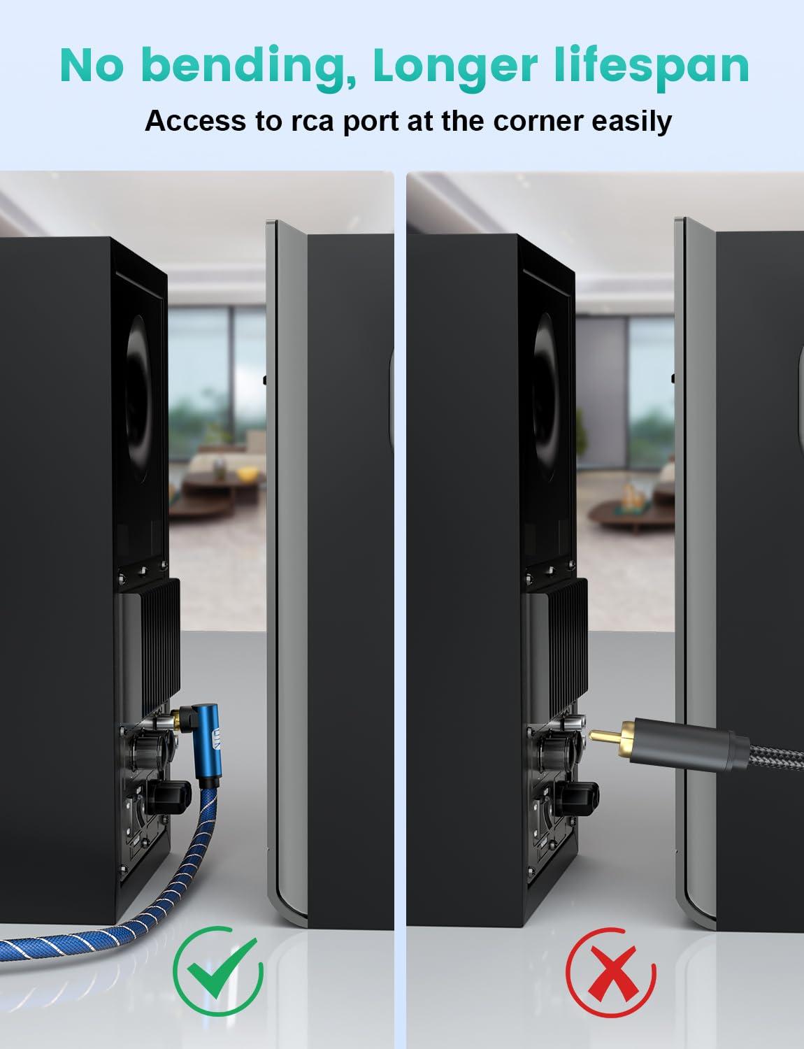 EMK EMK 90 Degree Subwoofer Cable, RCA Cable Male to Male Digital Coaxial Audio Cable for Subwoofer, TV, Sound Bars, Amplifier,Speaker and More-Blue (90 Degree to Straight(1 Pack), 5FT/1.5M)