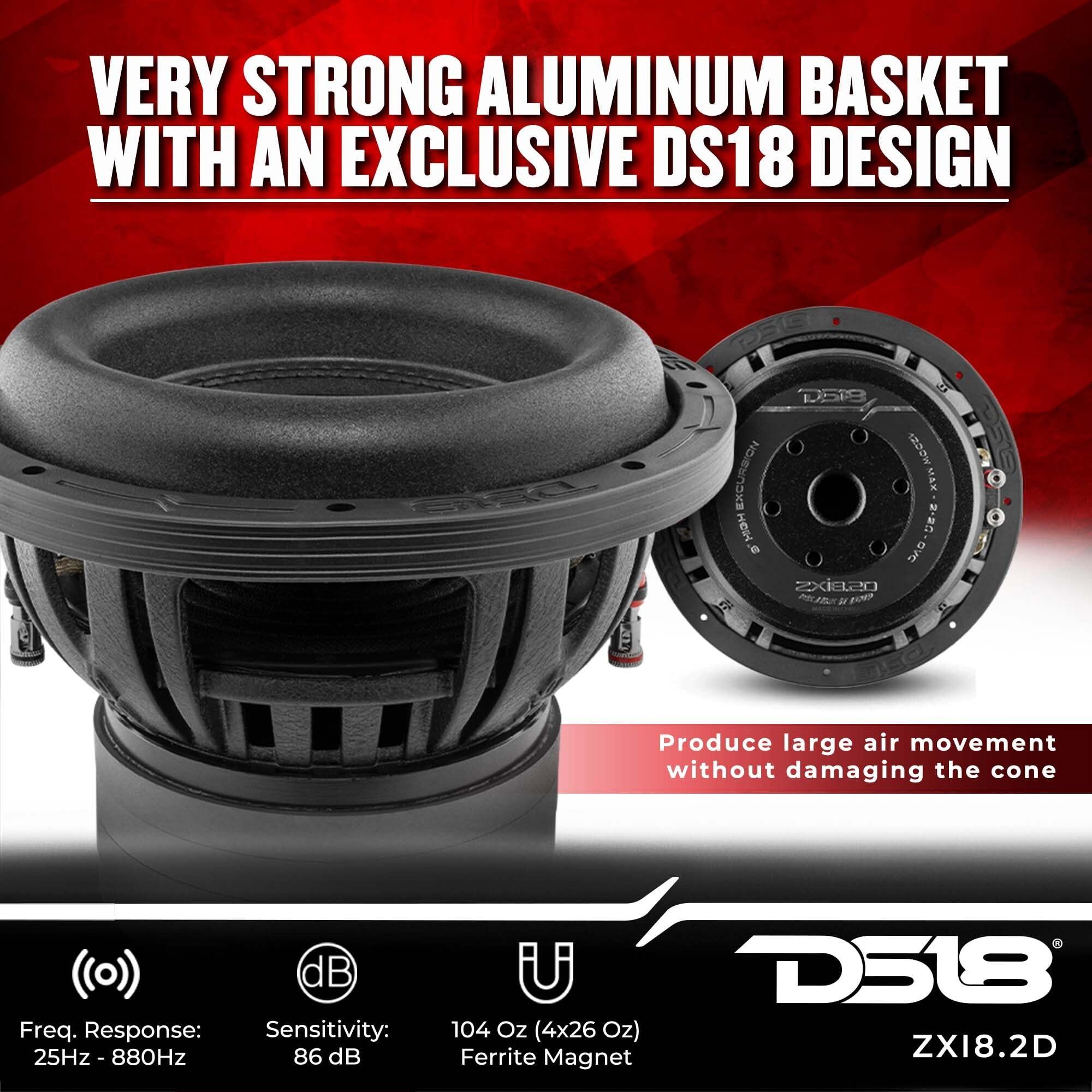 DS18 DS18 ZXI8.2D High Excursion 8" Car Audio Subwoofer 1200W Watts DVC 2-Ohms Quad Stacked Magnets. High Performance Bass for Vehicle Stereo Sound System (1 Subwoofer)