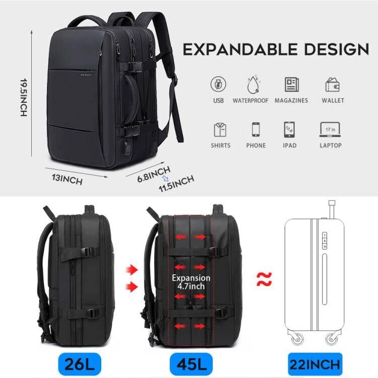 BANGE 45L Carry On Backpack, Weekender Travel Backpacks, 17.3 inch Laptop Back Pack Business Expandable Bag for Men and Women