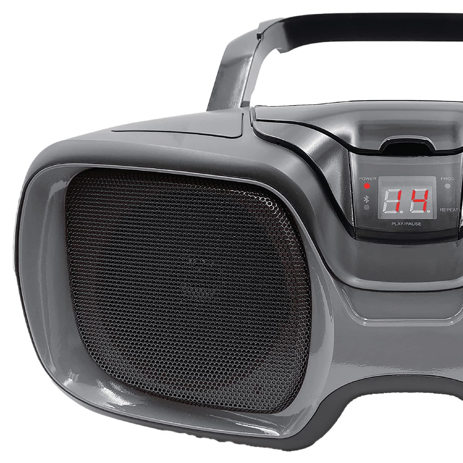 SYLVANIA Proscan PRCD1037BT-BLACK/TITANIUM 3-Watt-RMS Portable CD Boom Box with Bluetooth and AM/FM Radio
