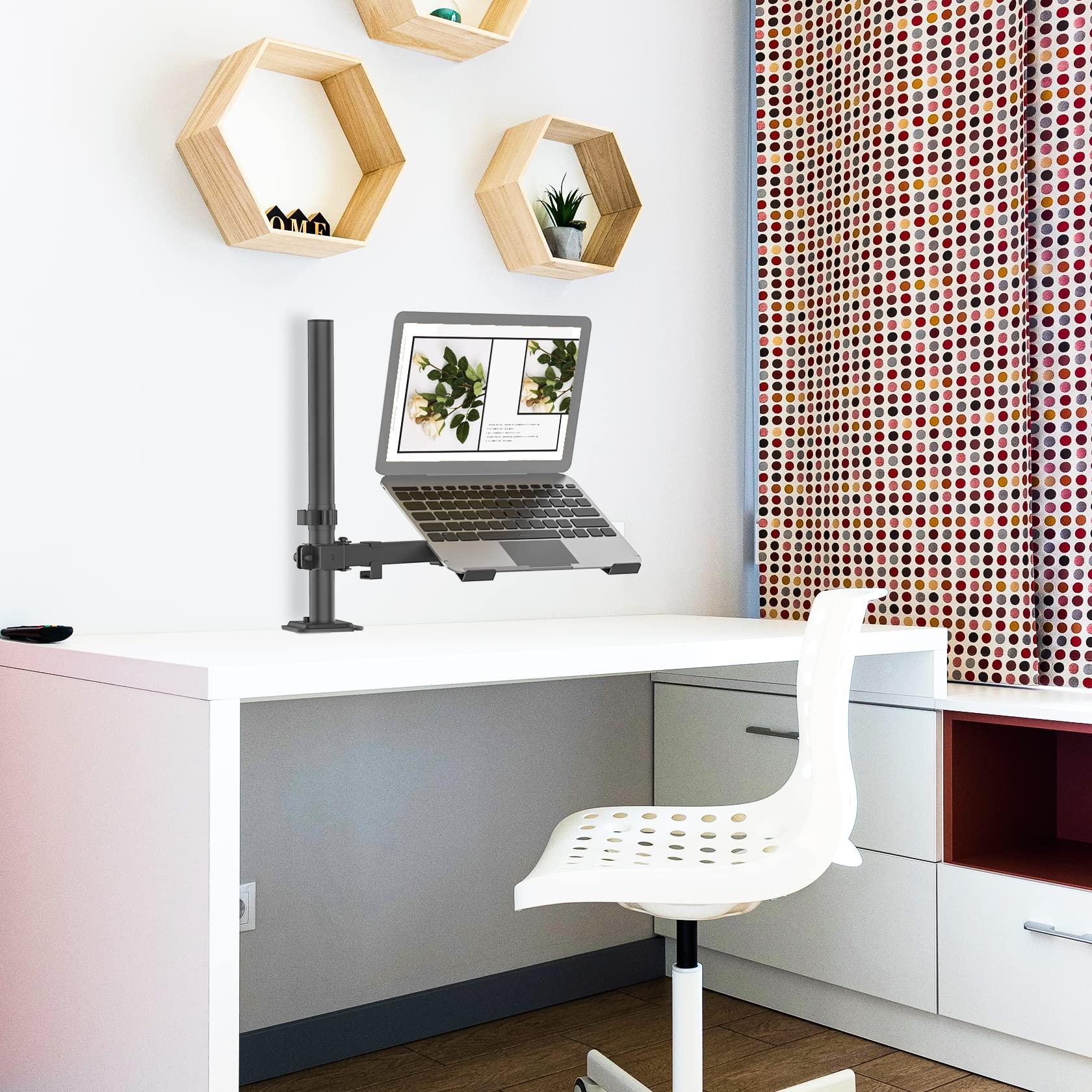 UPGRAVITY UPGRAVITY Laptop Desk Mount, Single Laptop Stand Arm with Vented Tray for 17 inch Notebook or 14-32 Monitor, Holds up to 17.6 lbs, Fully Adjustable, Clamp/Grommet Mounting, VESA 75/100mm