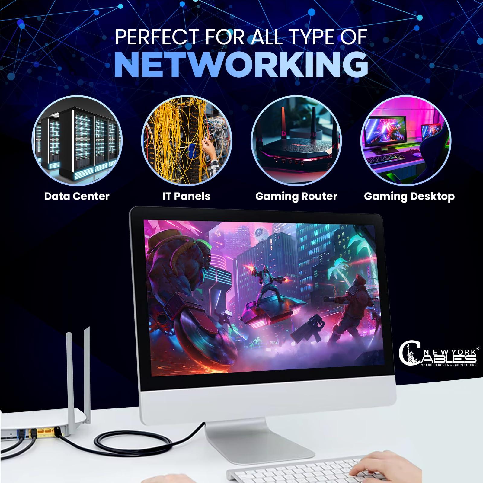 NewYork Cables NewYork Cables Cat6 Ethernet Patch Cable 1ft (5 Pack), Snagless Cat6 Patch Cables for Data Centers, 10Gbps, 550Mhz Ethernet Cord, Bare Copper Network Patch Cables for Home and Enterprise -Black