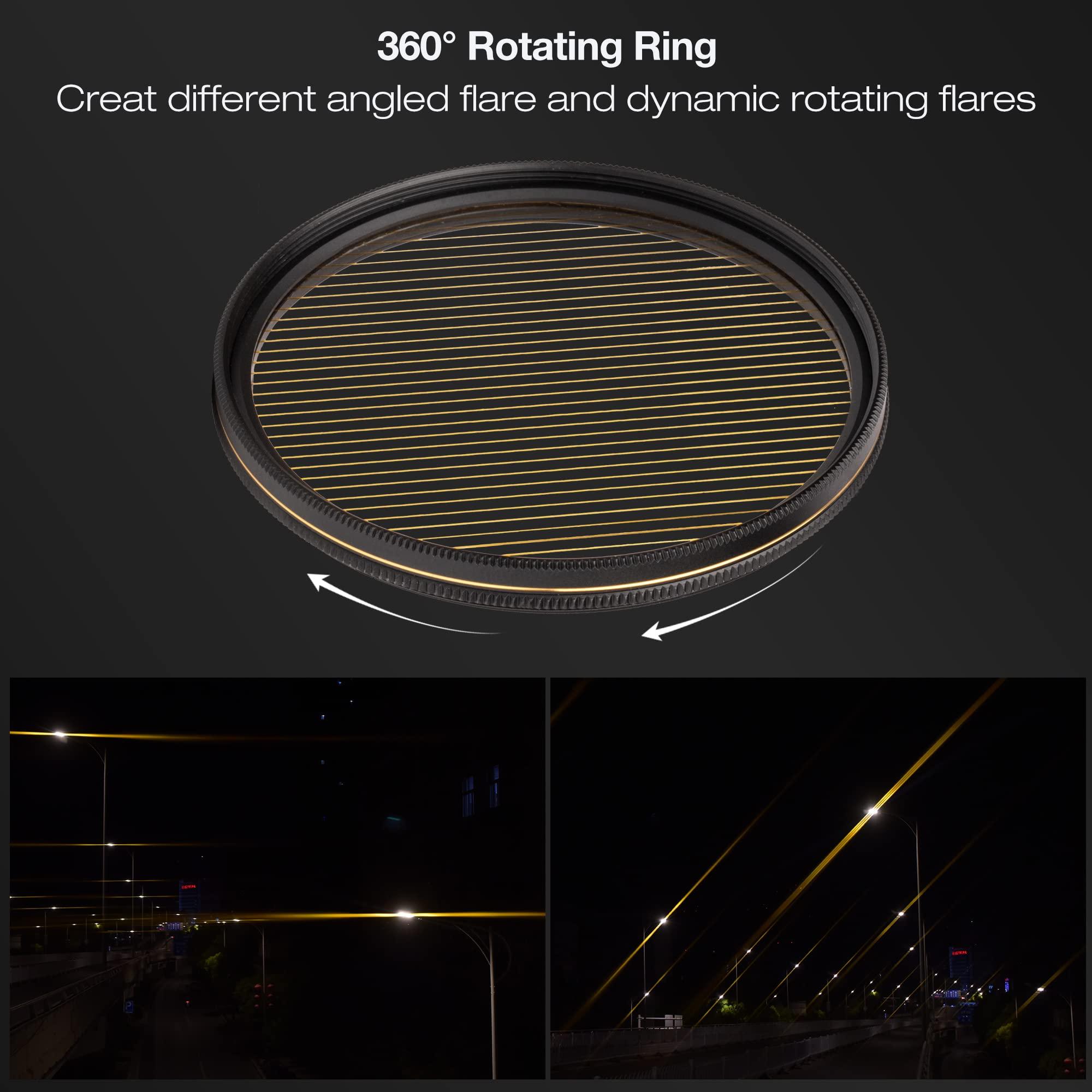 Walking Way Walking Way 77MM Variable Gold Streak Filter Rotating Circular Anamorphic-Style Streak Effect Lens Filter for Photography and Videography