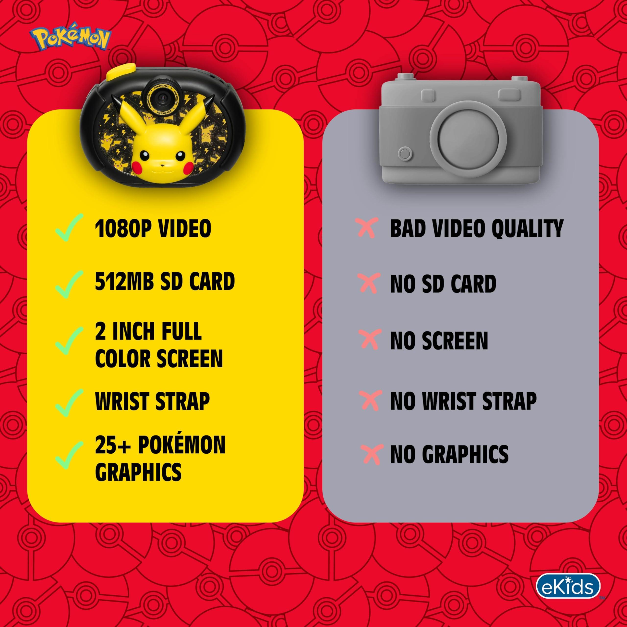 eKids ekids Pokemon Kids Camera with SD Card, Digital Camera for Kids with Video Recording, Built-in Digital Stickers for Fans of Pokemon Gifts