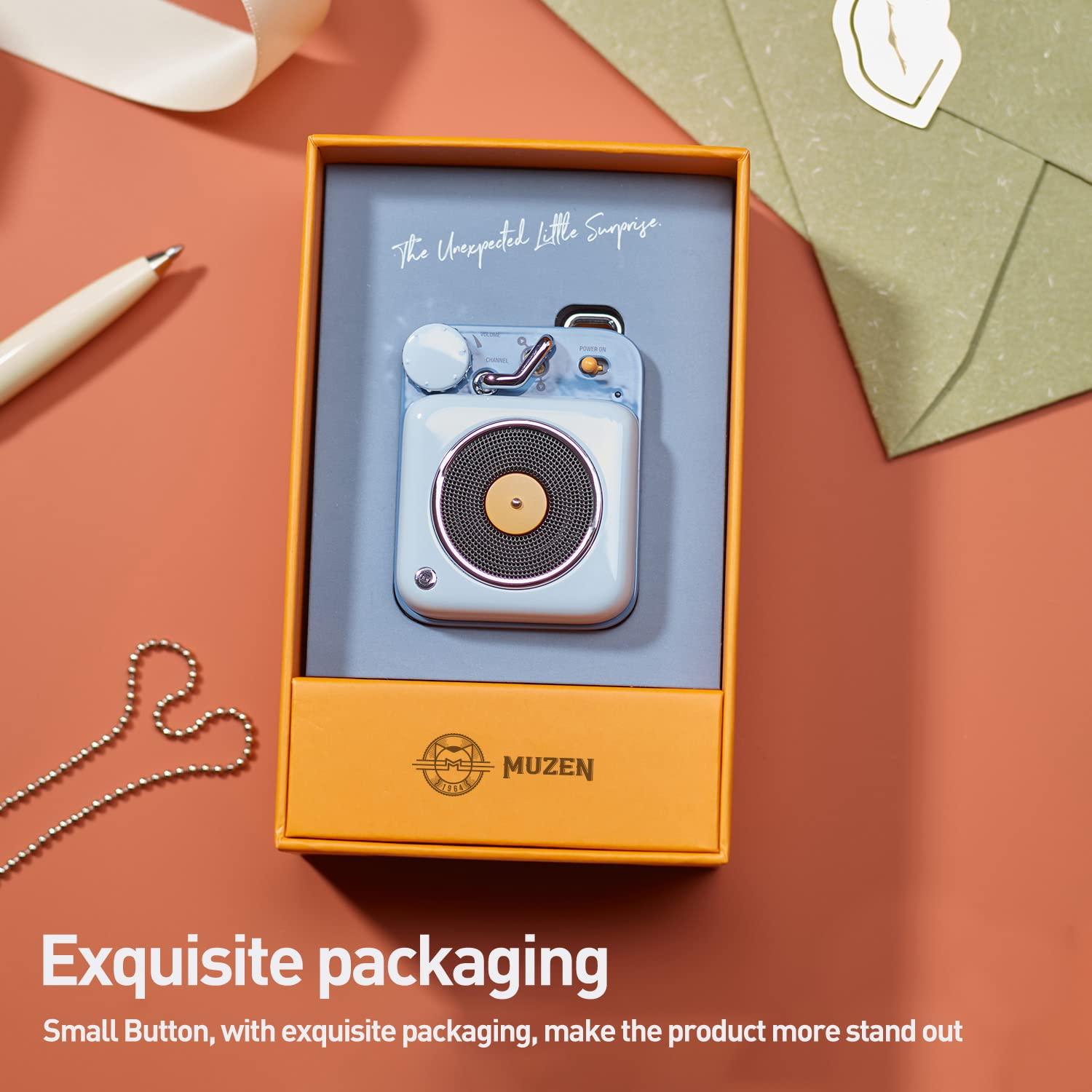 Muzen Muzen Mini Bluetooth Speaker, Button Portable Metal Small Cute Wireless Speaker, Rechargeable HiFi Loud Volume Audio Speaker with Portable Lanyard and Gift Box, Classic Retro Decor Gift