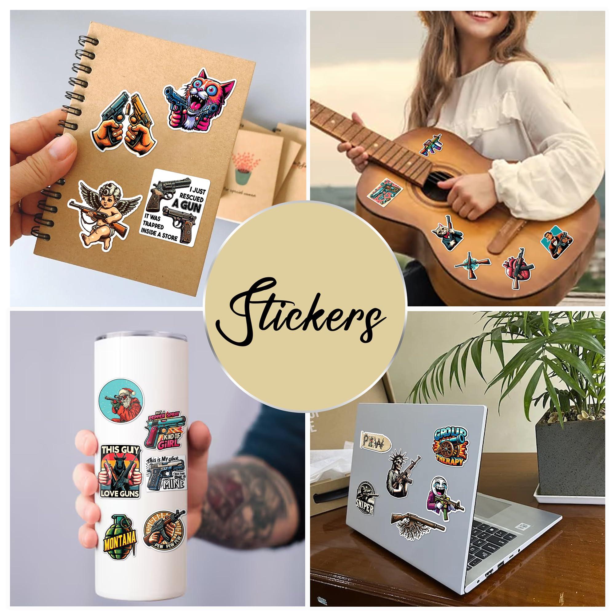 WESILY WESILY Pack 50 PCS Funny Gun Stickers Firearm Tactical Military Army Waterproof Vinyl Decals Small Bulk Set Guns and Ammo Sticker for Laptop Scrapbooks Bike Helmet