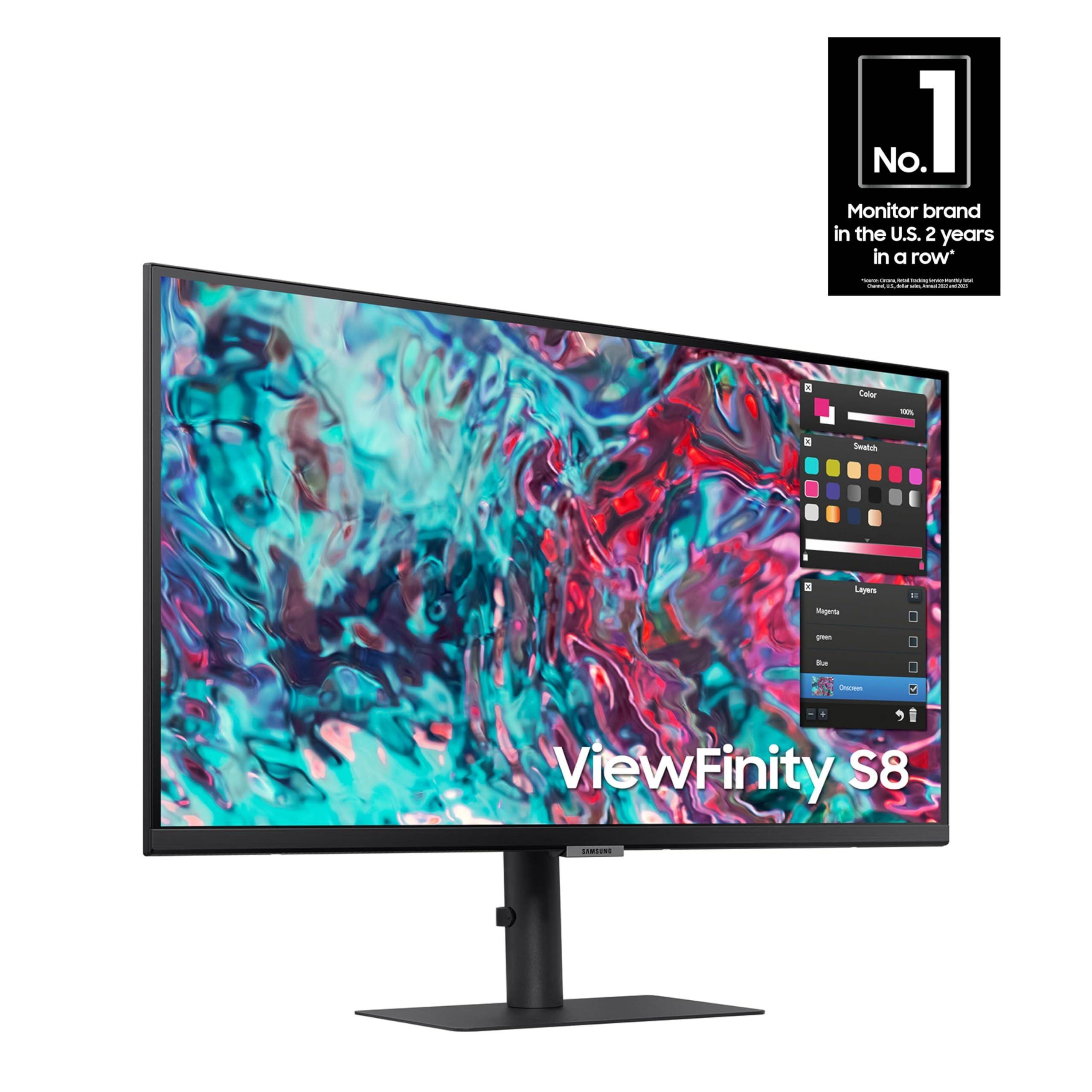 SAMSUNG SAMSUNG 27-Inch ViewFinity S8 Series 4K UHD High Resolution Monitor, IPS Panel, 60Hz, Thunderbolt 4, HDR 10+, Built-In Speakers, Height Adjustable Stand, S27B804TGN, 2022, Black