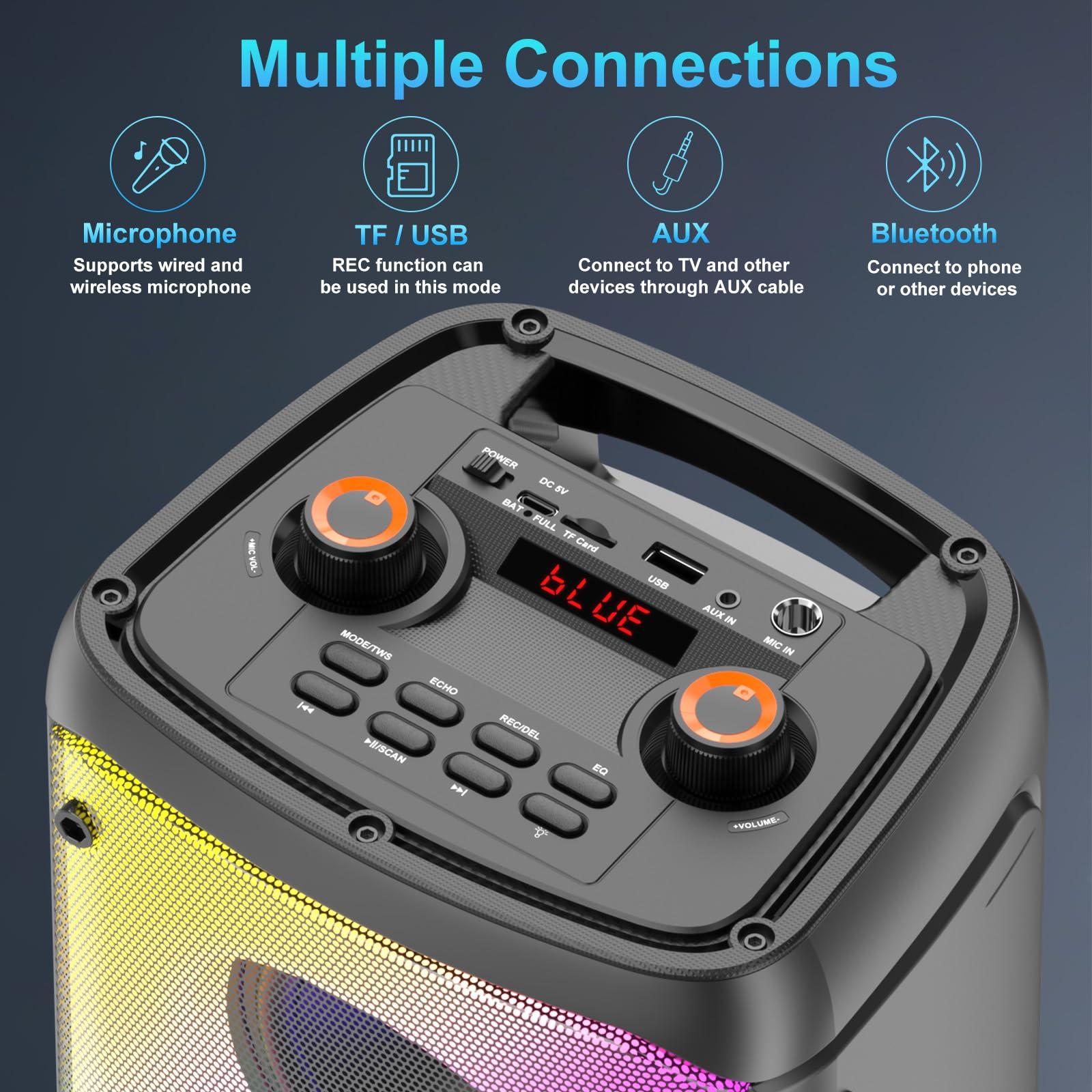 TAMPROAD TAMPROAD Bluetooth Speaker, 80W Peak Wireless TWS Portable Outdoor Party Speakers with Subwoofer, Deep Bass, LED Colorful Lights, Loud Stereo Sound Boombox with Radio for Home, Camping, Travel