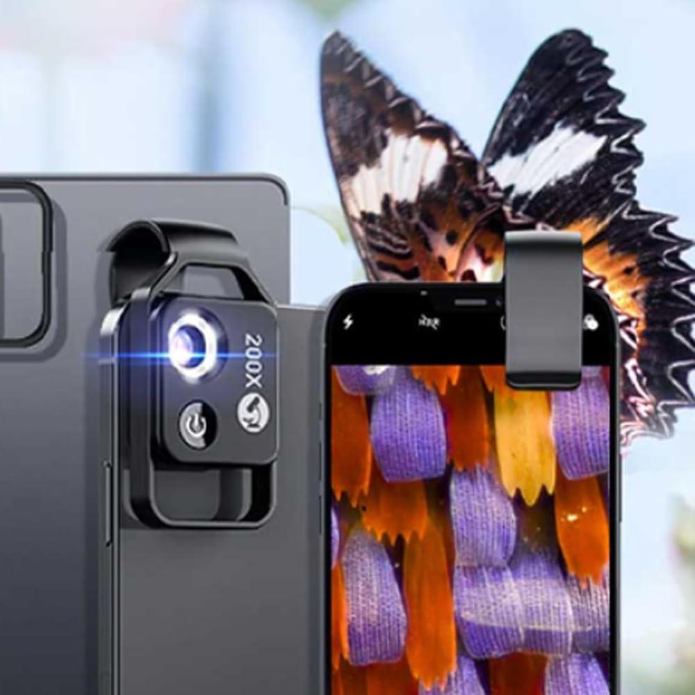 EZGHAR Nanozoom 200x Magnification Zoom, Nanozoom High-Tech Clip-On Lens Turns Any Smartphone Into A Pro-Microscope, Phone Microscope with CPL Lens/LED Light, 200x Pocket Microscope Camera (3pcs)