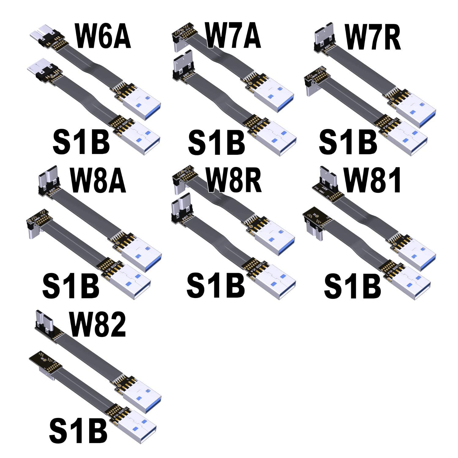ADTLINK ADT-Link USB 3.0 Type A Male to Micro-B Male Ribbon Flat EMI Shielding Flat Cable FPC USB 3.0 Micro B 90 Degree Angle Connector Up Downward (20cm, S1B-W6A)