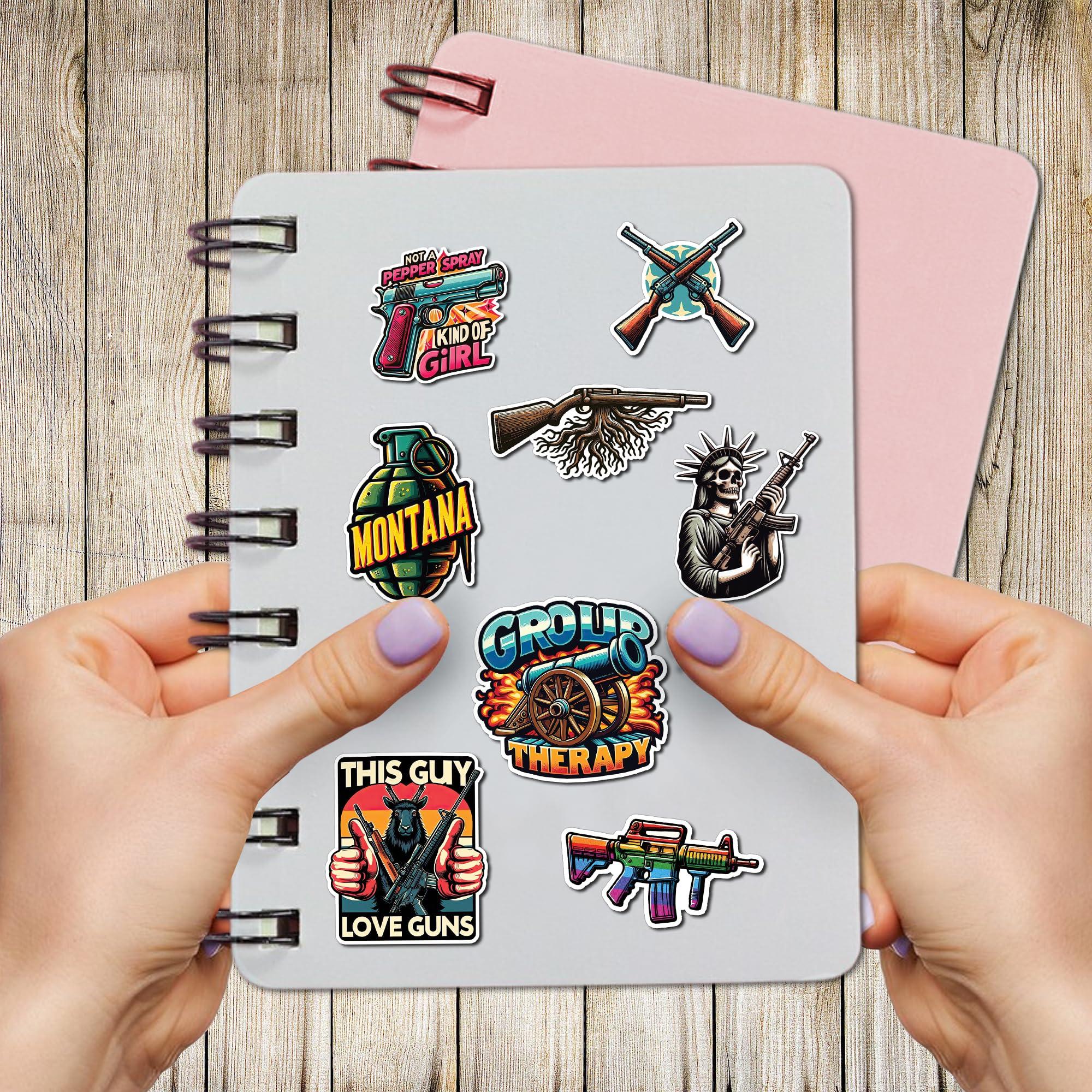 WESILY WESILY Pack 50 PCS Funny Gun Stickers Firearm Tactical Military Army Waterproof Vinyl Decals Small Bulk Set Guns and Ammo Sticker for Laptop Scrapbooks Bike Helmet