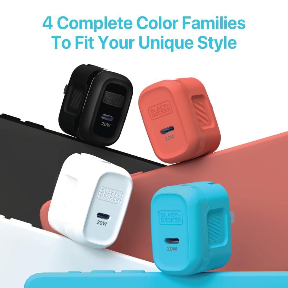 BLACK+DECKER BLACK+DECKER GaN PD Wall Charger, 1-Port, 20W Type C Wall Plug, Compact Power Block USB C, Type-C Fast Charging for iPhone 16/15, USBC Charging Block, Perfect for Home, Office, Travel