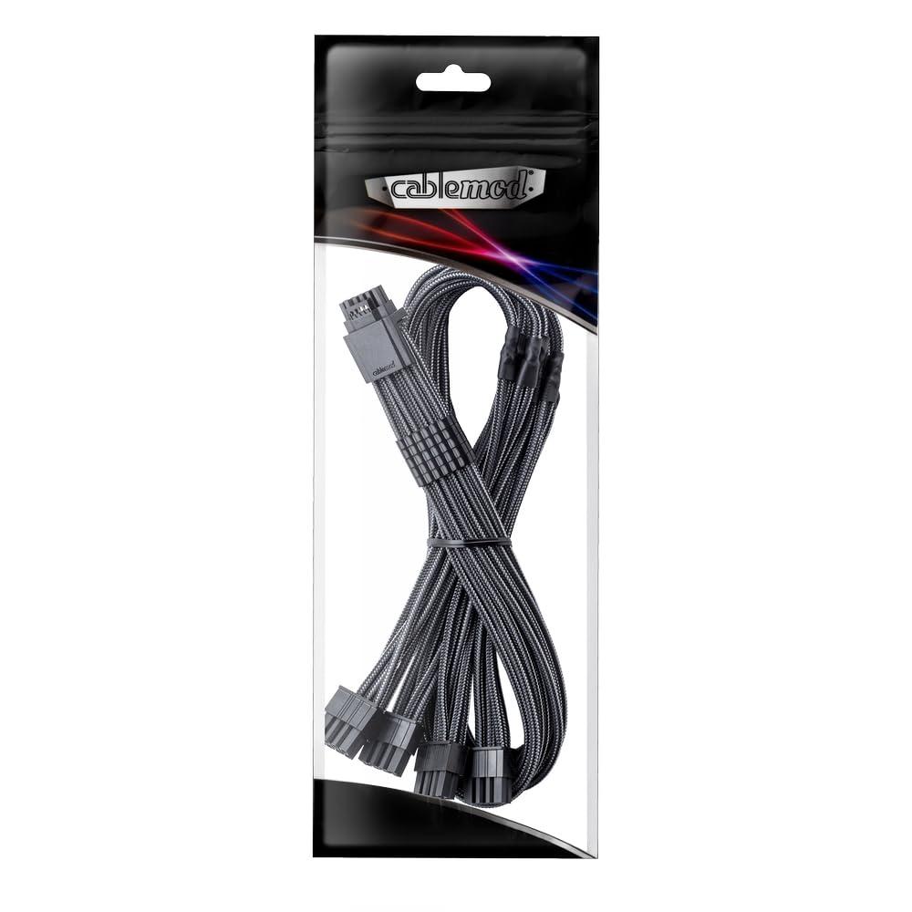 CableMod CableMod E-Series Pro ModMesh Sleeved 12V-2x6 12VHPWR StealthSense PCIe Cable for EVGA G/G+ / P/P+ / T (Carbon, 16-pin to Quad 8-pin, 60cm)