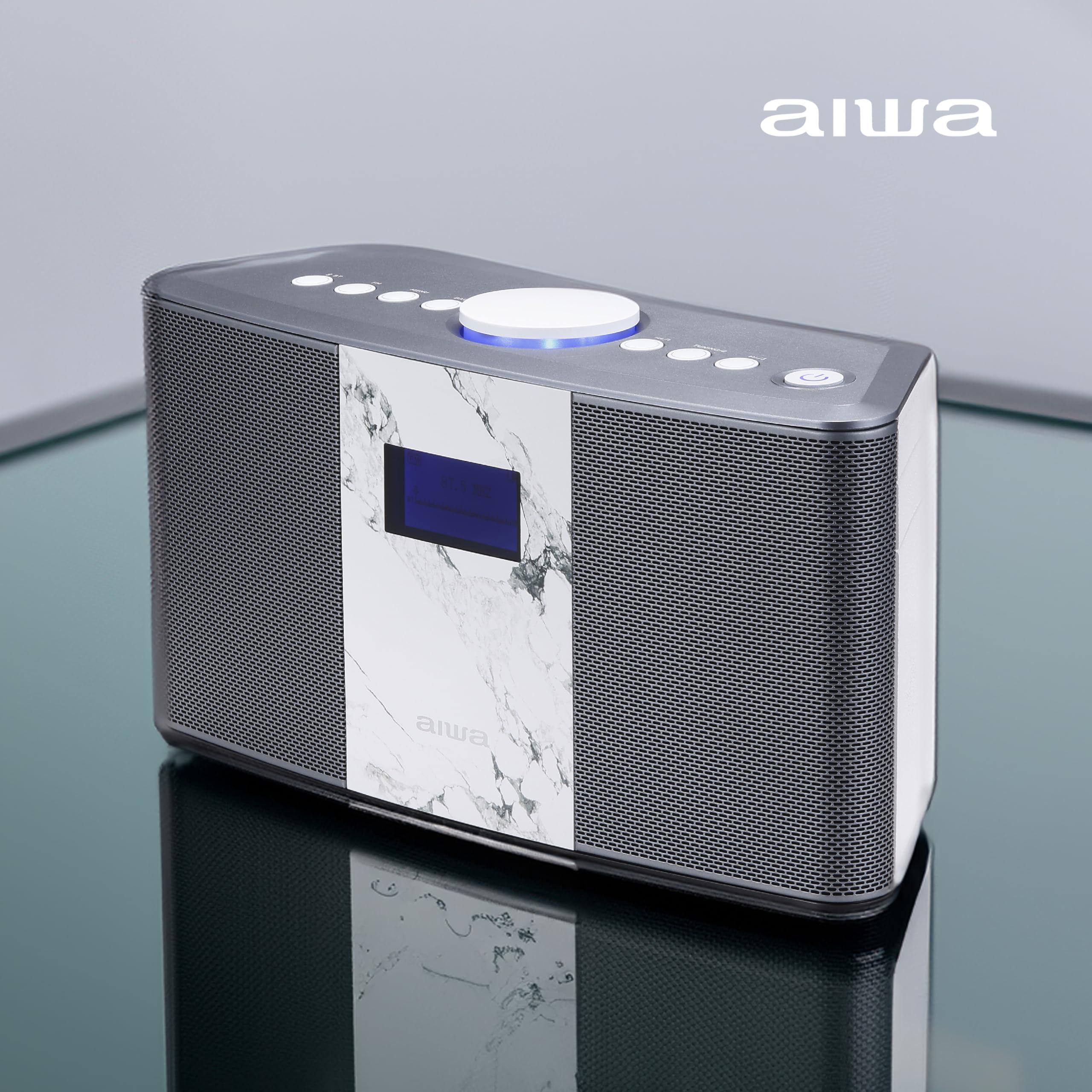 Aiwa Aiwa Exos 5 Wireless Speaker - Unleash Powerful Sound and Versatile Connectivity On-The-Go Experience Bluetooth Freedom, FM Radio, Clock, 20W RMS, LCD Display, and Alarm Clock Functionality
