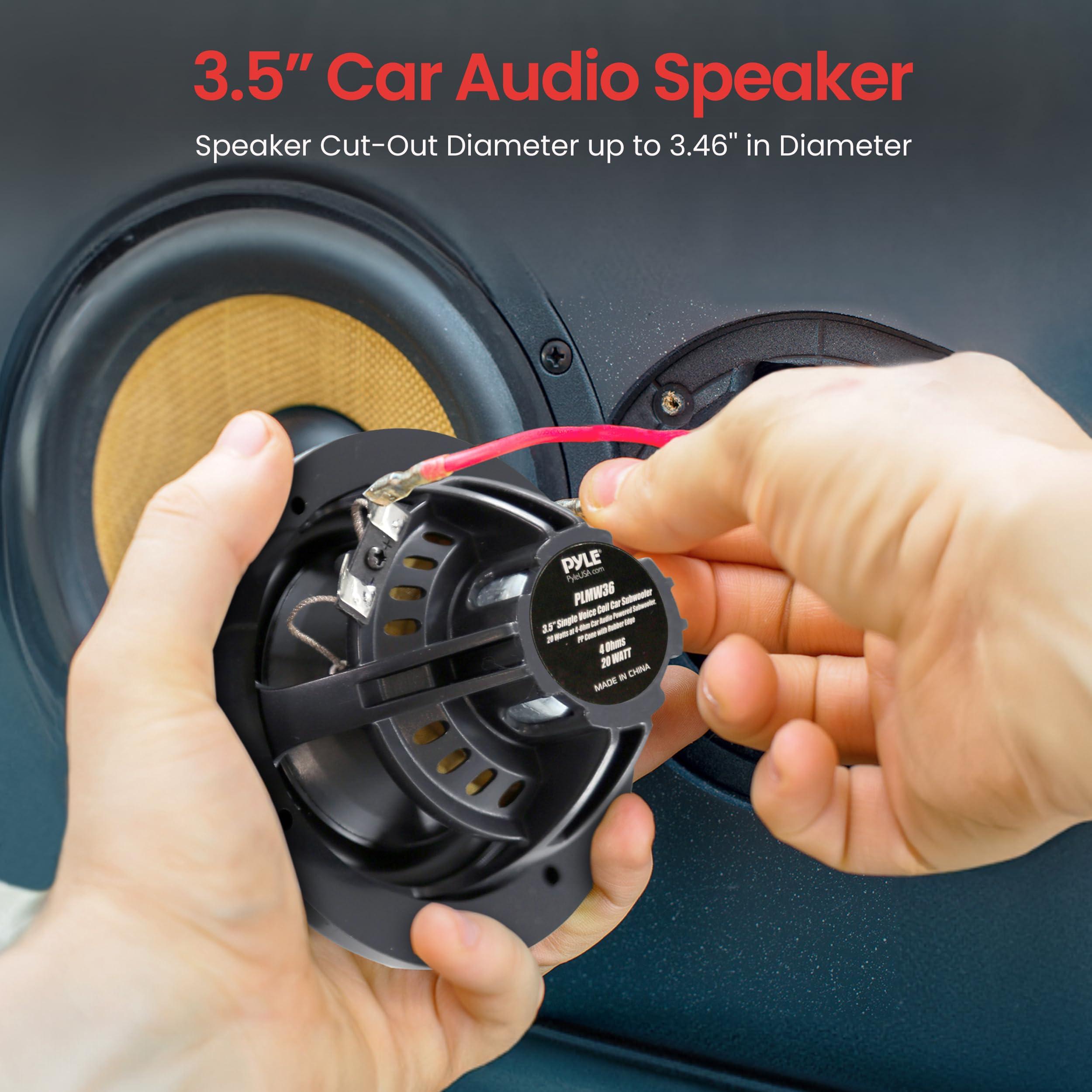 Pyle Pyle Single Voice Coil Car Subwoofer - 3.5 Inches, 20 Watts at 4-Ohm Car Audio Powered Subwoofer, PP Cone with Rubber Edge, High-Powered Car Subwoofer PLMW36