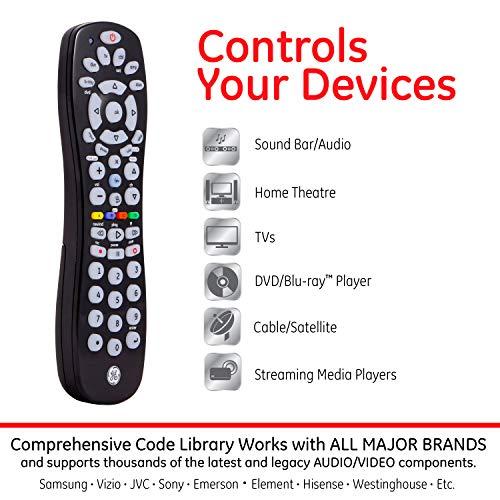 GE home electrical GE Universal Remote Control for Samsung, Vizio, Lg, Sony, Sharp, Roku, Apple TV, TCL, Panasonic, Smart TVs, Streaming Players, Blu-Ray, DVD, 6-Device, Black, 34459