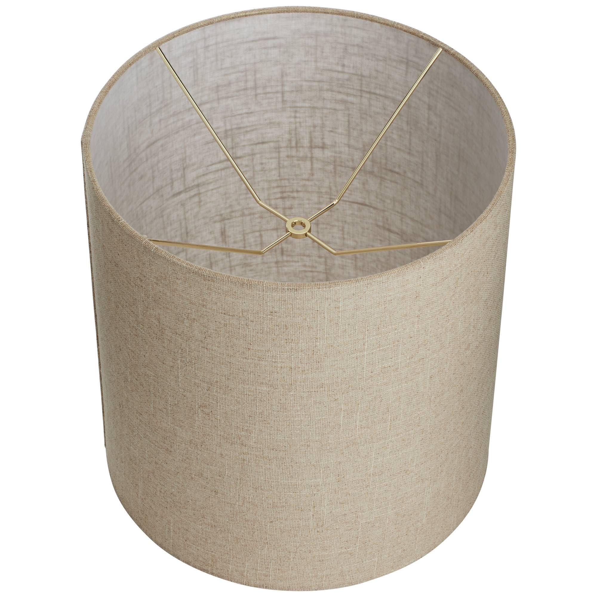 Springcrest 14\" Top x 14\" Bottom x 15\" High x Lamp Shade Replacement Medium Tall Oatmeal Beige Drum Round Rustic Farmhouse Western Linen Fabric Spider Harp Finial - Springcrest