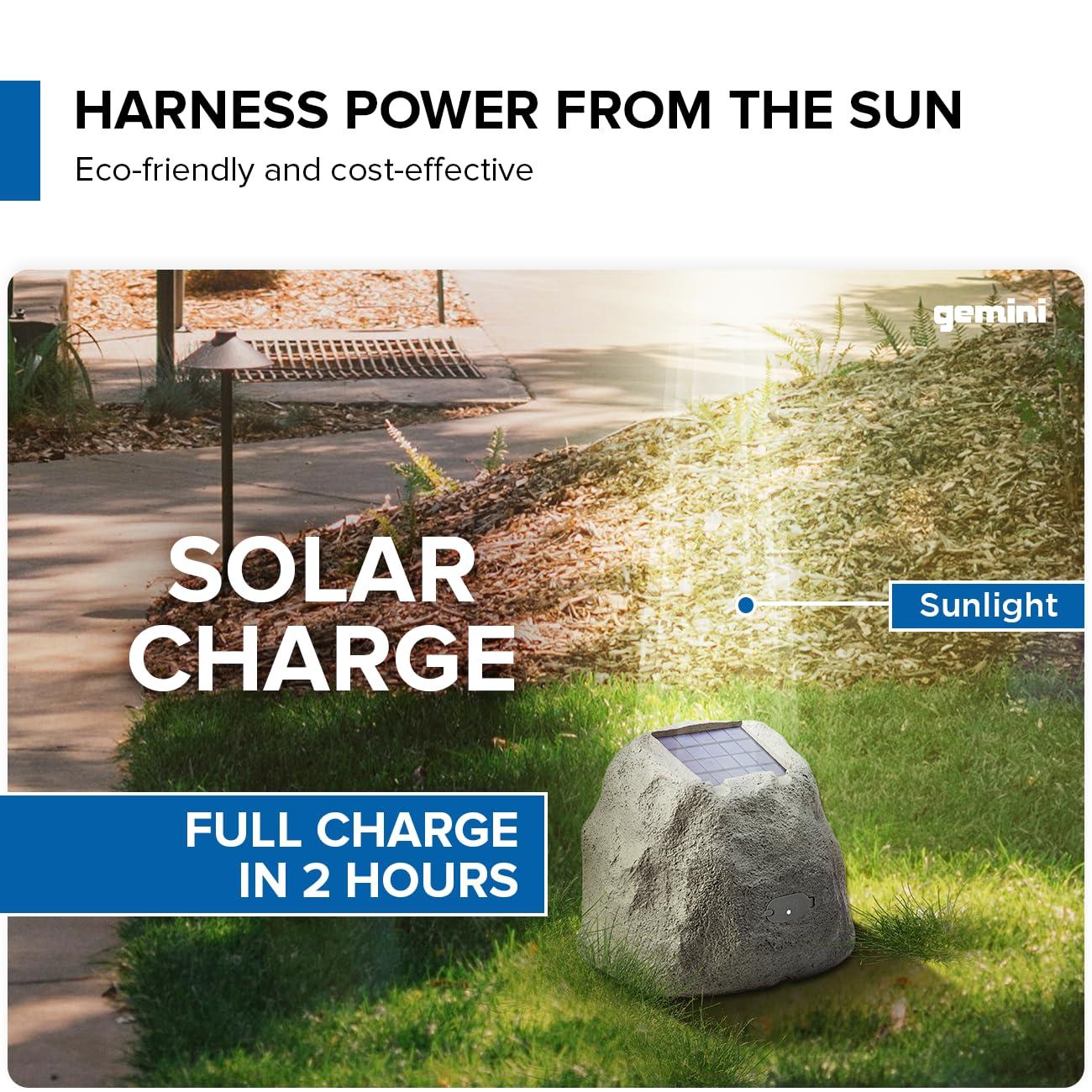 Gemini Sound Gemini Sound GHRK-500LTMS: Portable Solar-Powered Bluetooth Rock Speaker with Multi-Link, Weather-Resistant Design for Outdoor Entertainment, Wireless Connectivity, and Ambient LED Lighting
