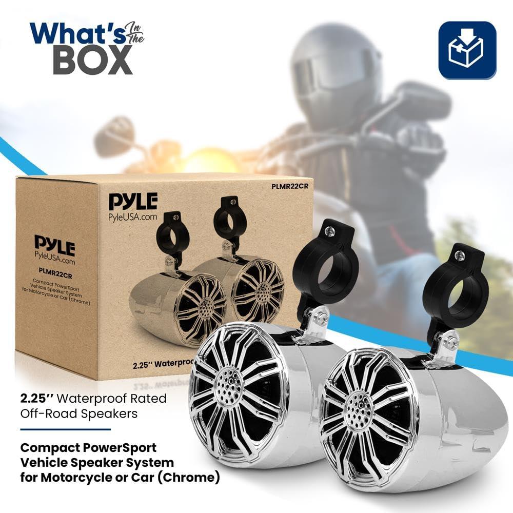 Pyle PyleUsa 2.25 Waterproof Off-Road Speakers - 20W Marine Grade Passive Woofer Sound System Full Range Outdoor Audio Stereo Speaker for Motorcycle, Car, ATV, 4x4, Jeep, Boat, Includes Brackets (Chrome)