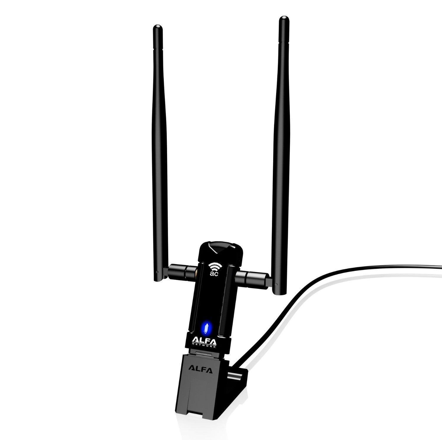 ALFA Network ALFA Network AWUS036AC Long-Range Wide-Coverage Dual-Band AC1200 USB Wireless Wi-Fi Adapter w/ High-Sensitivity External Antenna - Windows, MacOS & Kali Linux Supported