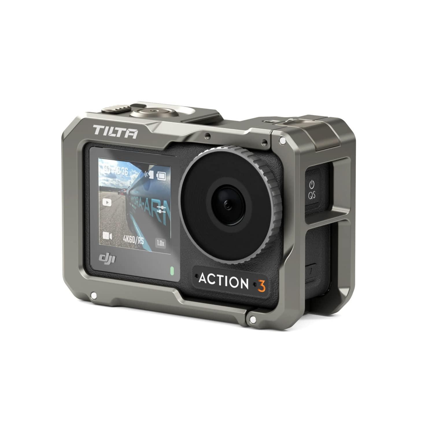 Tilta Tilta Camera Cage Compatible with DJI Osmo Action 3 Basic Kit (Titanium Gray), Protective Armor, Improves Functionality with Mounting Options for Various Accessories | TA-T40-A-TG