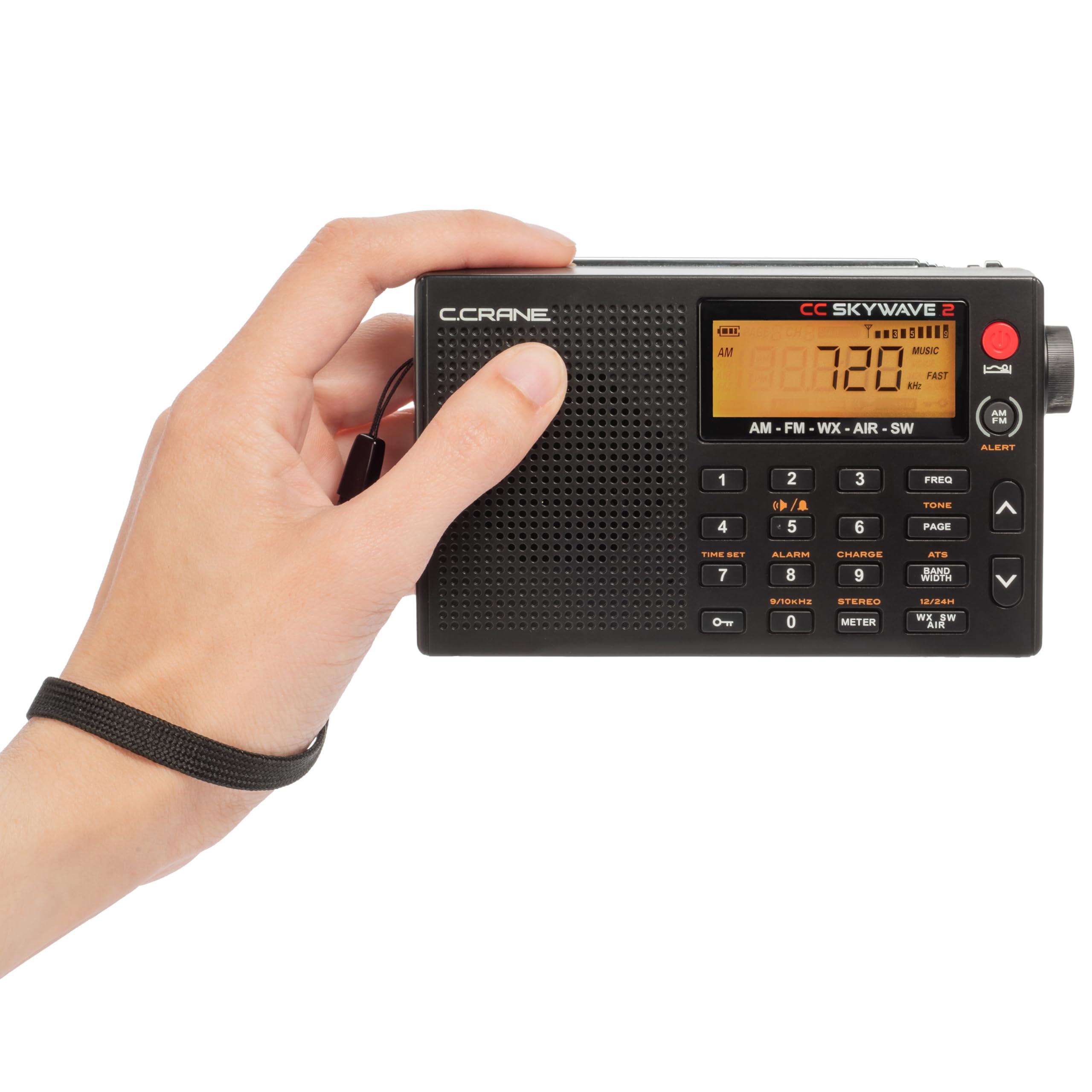 C.Crane C. Crane CC Skywave 2 AM, FM, Shortwave, NOAA Weather + Alert, VHF Aviation Band, Small Battery-Operated Portable Travel Radio with Clock and Alarm