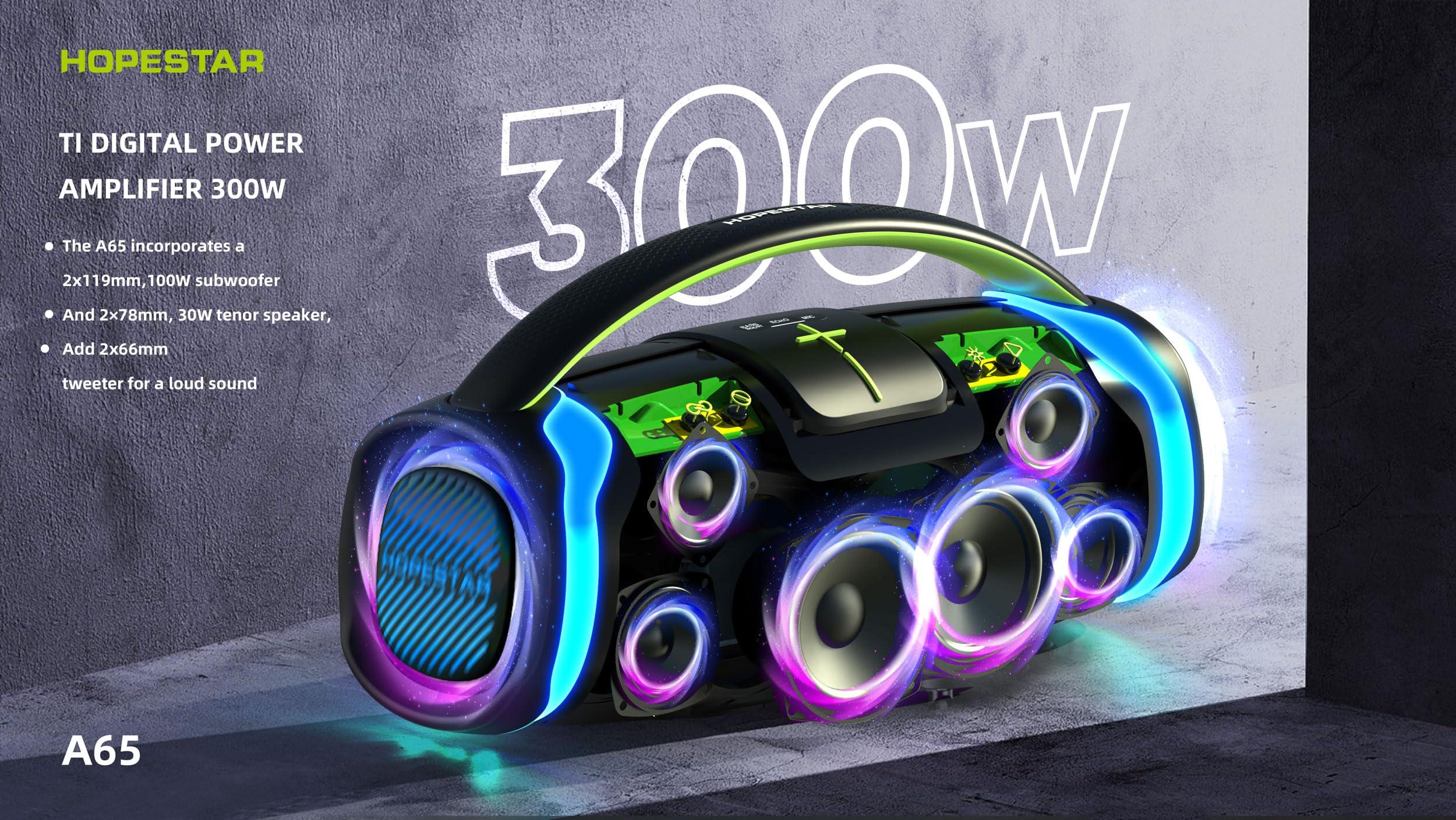 WorryFree Gadgets WorryFree Gadgets 300W Portable Speaker Wireless Bluetooth Audio Big Bass with Handle, Microphone, Hopestar Series (Blue)