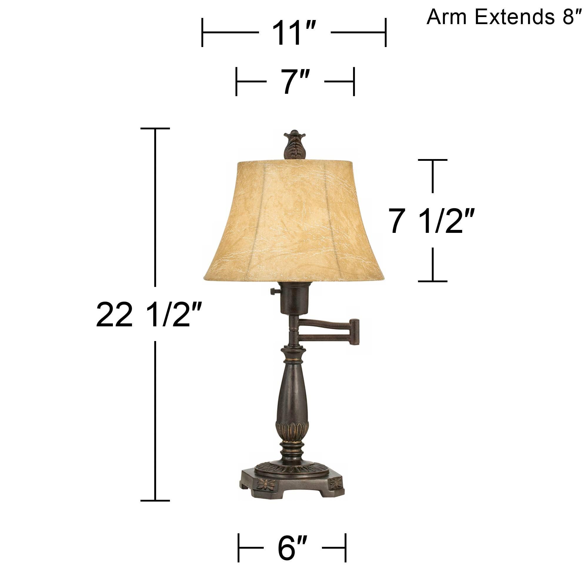Regency Hill Regency Hill Traditional Rustic Natural Cottage Swing Arm Desk Table Lamp 22.5\" High Bronze Metal Faux Leather Bell Leather Shade Decor Living Room Bedroom House Bedside Nightstand Home Office