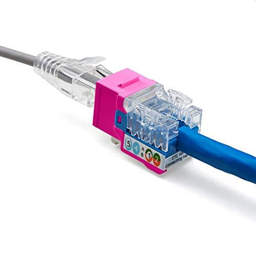 TRUE CABLE trueCABLE Cat6 Keystone Jack, Unshielded (UTP), 90 Degree Punch-Down, PoE++ (4PPoE) 100W, UL Listed, ETL Verified, ANSI/TIA Certified, Modular RJ45 Female, Pink, 12 Pack