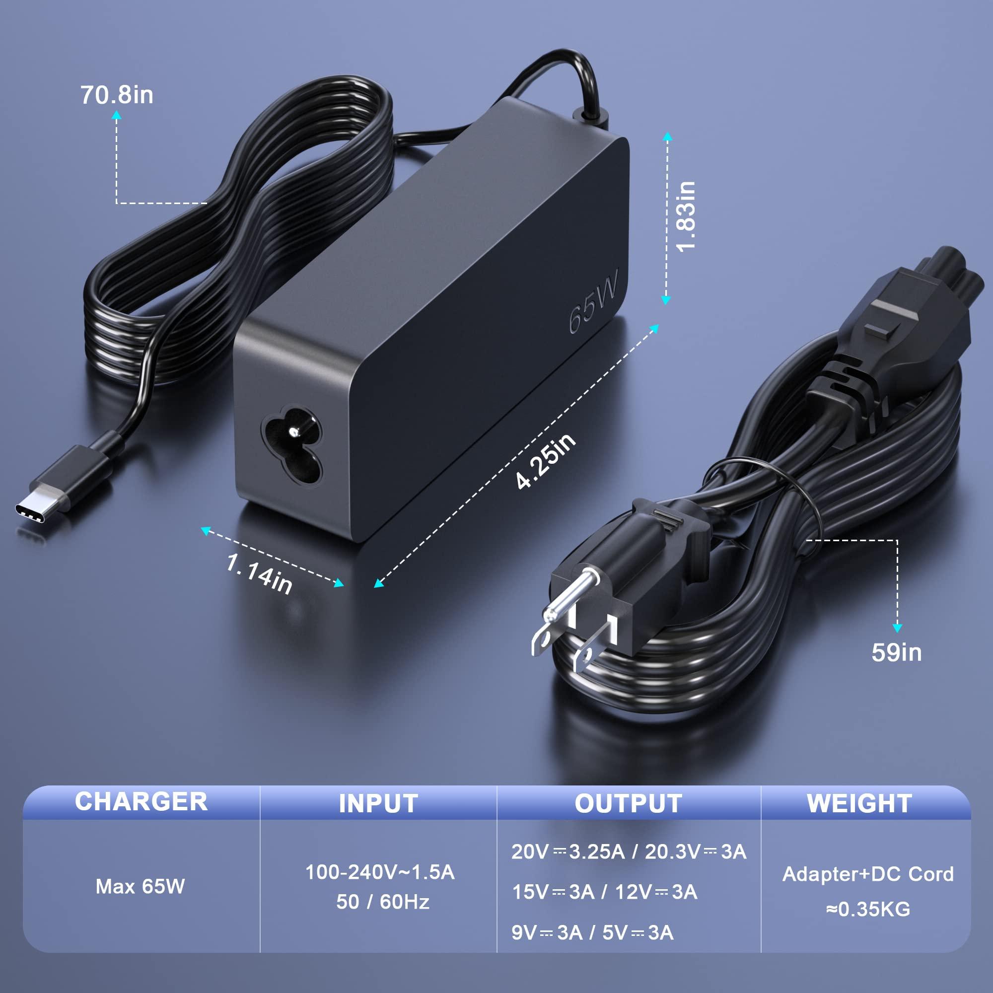 Ponkor Lenovo Laptop Charger, 65W 45W AC Adapter USB C Power Supply Computer Charger Power Cord for Lenovo Ideapad Thinkpad,MacBook Pro,HP,Dell,Samsung,Nintendo Switch and More USB C Laptops or Phones