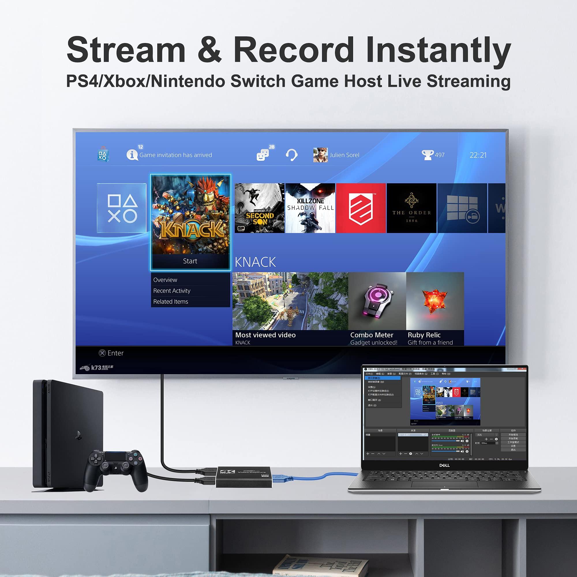 Dcyfol 4K HDMI Capture Card for Streaming, Full HD 1080P 60FPS USB Cam Link Game Audio Video Capture Card Nintendo Switch/PS5/3ds/Xbox/PS4 (Black)