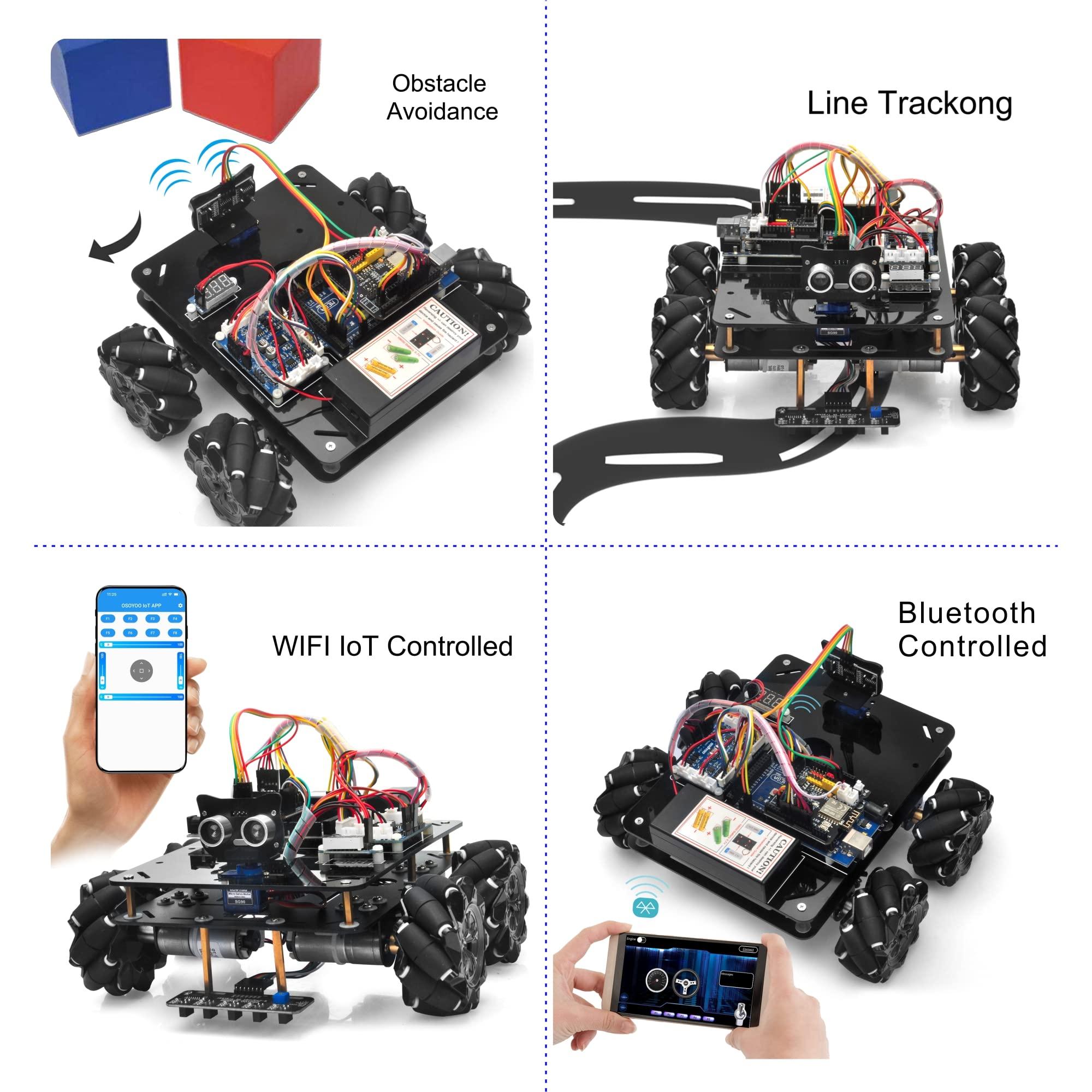 OSOYOO OSOYOO Omni-directinal Mecanum Wheels Robotic Car Kit for Arduino Mega2560 Metal Chassis DC Motor DIY STEM Remote Controlled Educational Mechanical DIY Coding for Teens Adult