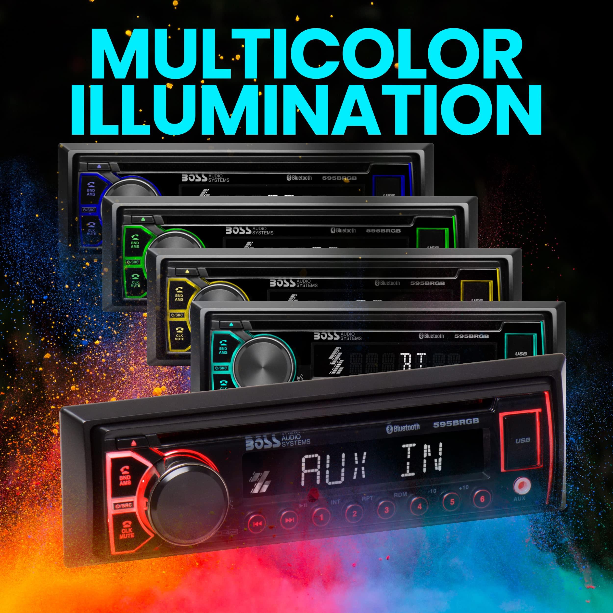 BOSS Audio Systems BOSS Audio Systems 595BRGB Elite Series Car Stereo System Single Din, Bluetooth Audio and Calling Head Unit, AM/FM Radio Receiver, CD Player, Aux-in, USB, Hook Up to Amplifier