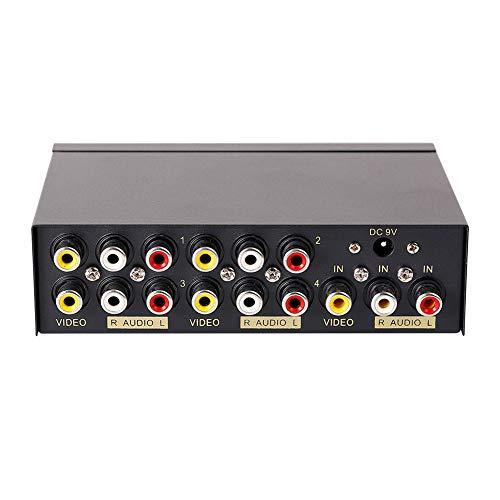 DTech DTECH Powered 4 Way 3 RCA Splitter Box 1 in 4 Out Composite Video Audio Distribution Duplicator with Power Adapter
