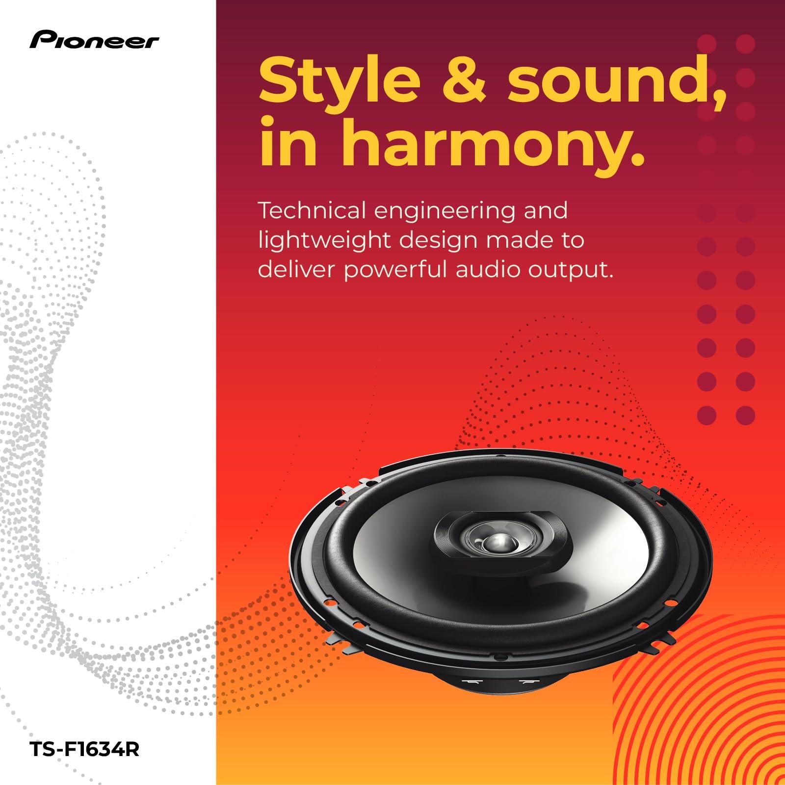 PIONEER Pioneer TS-F1634R 2-Way Coaxial Car Audio Speakers Full Range 6.5\" Round Speakers 200W Max Enhanced Bass Response Easy Installation Black Car Speakers