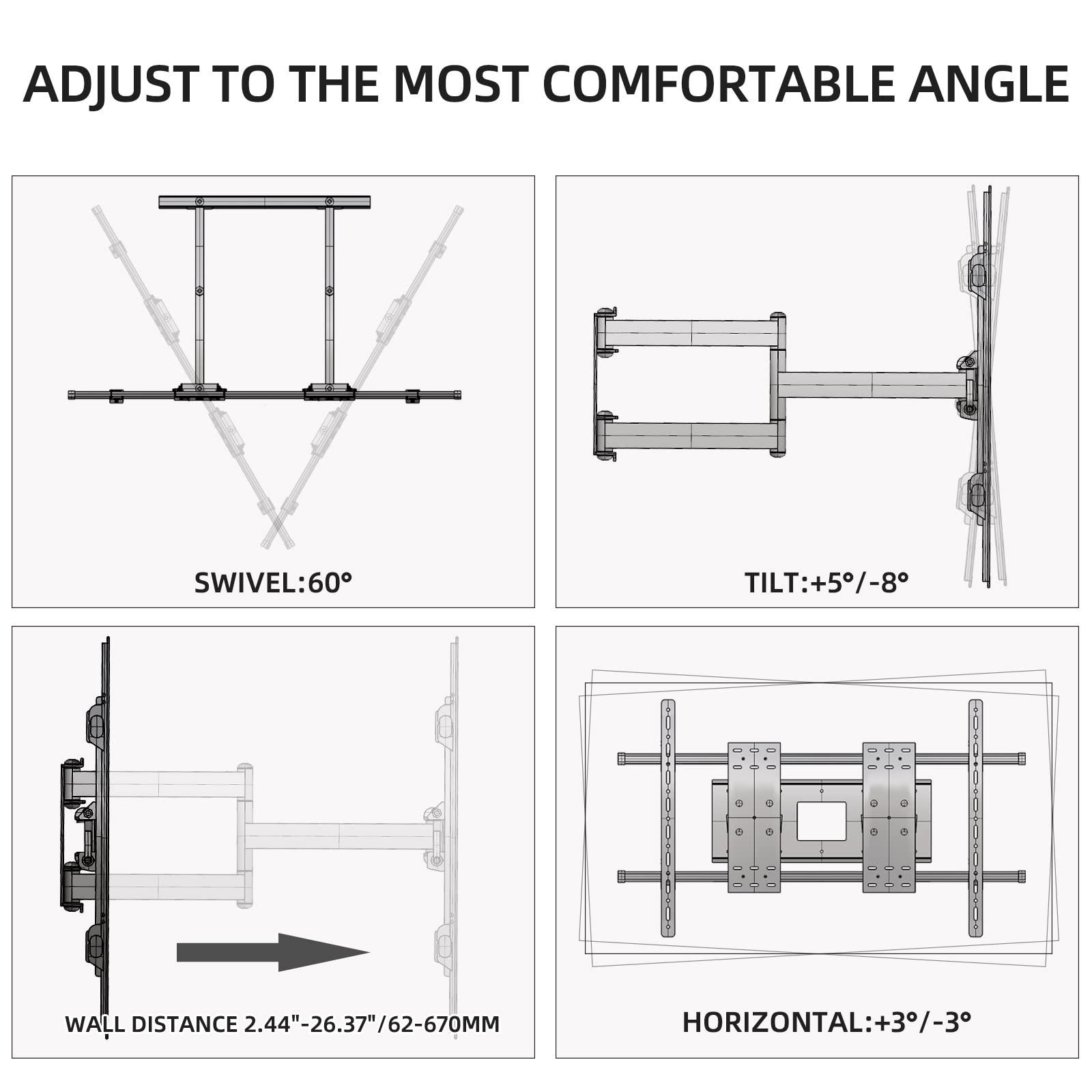 HILLPORT HILLPORT 98 100 TV Wall Mount 86 90 105 110 120 inch Full Motion Bracket Large Screen Heavy Duty Led Adjustable Articulating Stand Max vesa 1000x600mm Load 287 Lbs DY1000