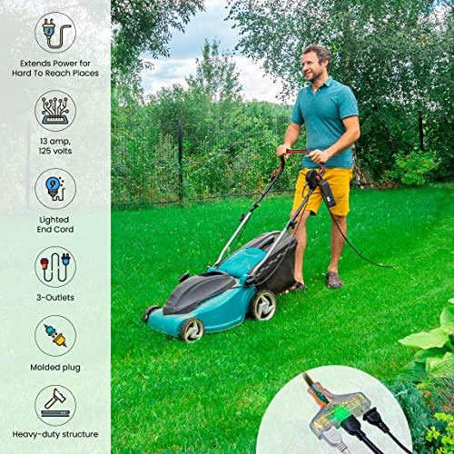 Go Green Power Inc. GoGreen Power (GG-15150) 14/3 50’ SJTW 3-Outlet Heavy Duty Extension Cord, Lighted End, 50 Ft