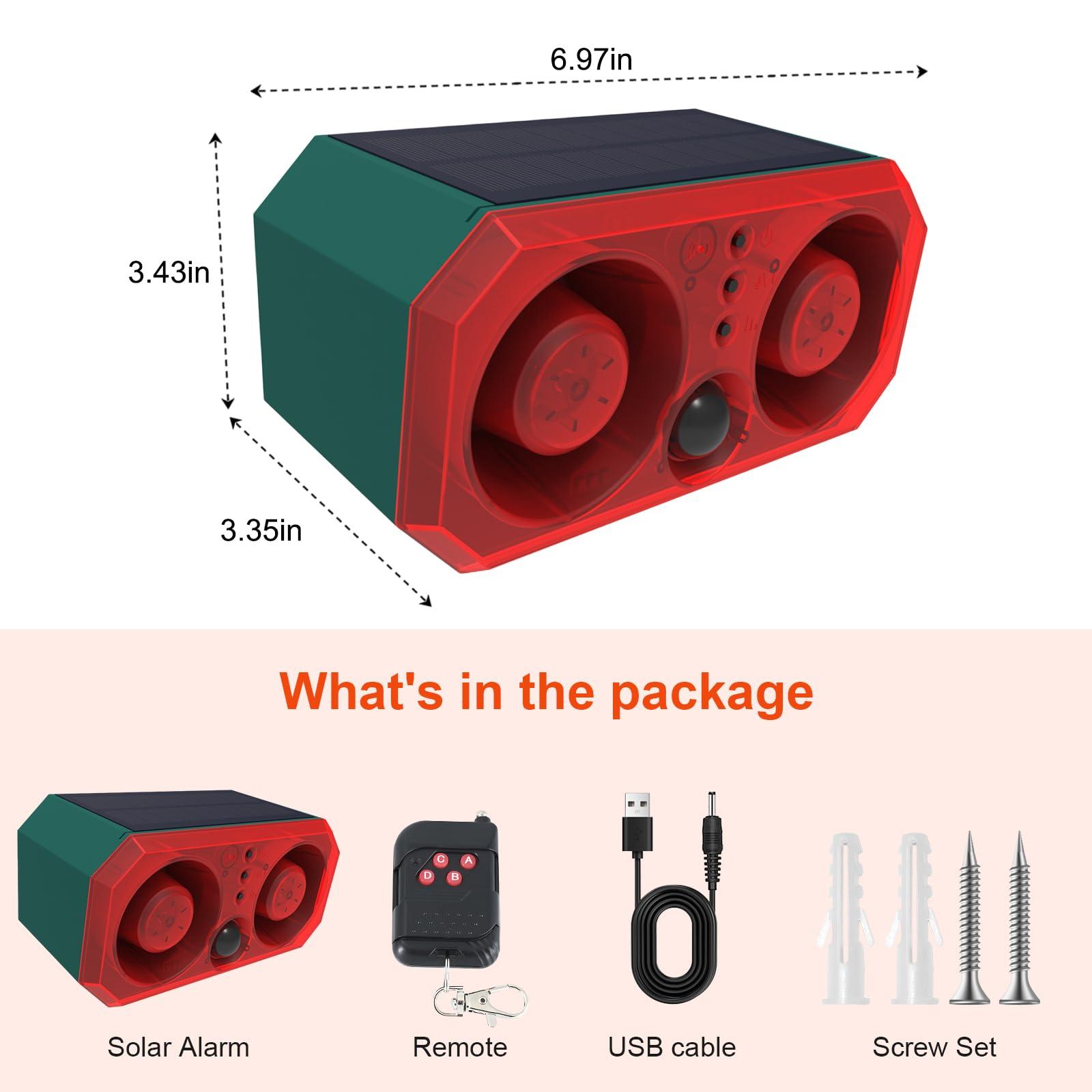 ChunHee ChunHee Solar Outdoor Motion Sensor Alarm,Dog Barking Alarm & Support Recording,Volume,13 Sounds,130dB Loud Motion Sensor Noise Maker,Motion Activated Alarm for Deer,Bear,Intruder