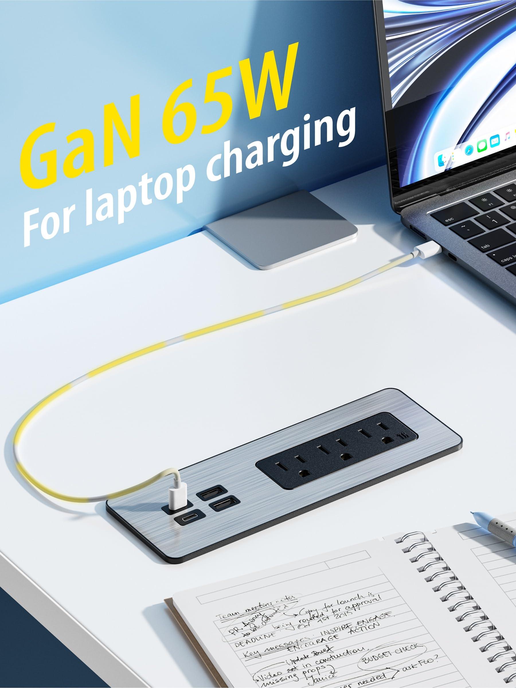 Emerising PD 65W Recessed Power Strips, Flush Mount Power Outlet with 2 USB-C Ports,Fast Charging Station,Conference Surge Protector Recessed Outlets,6Ft Extension Cord,Office/Home Furniture Mountable (1)