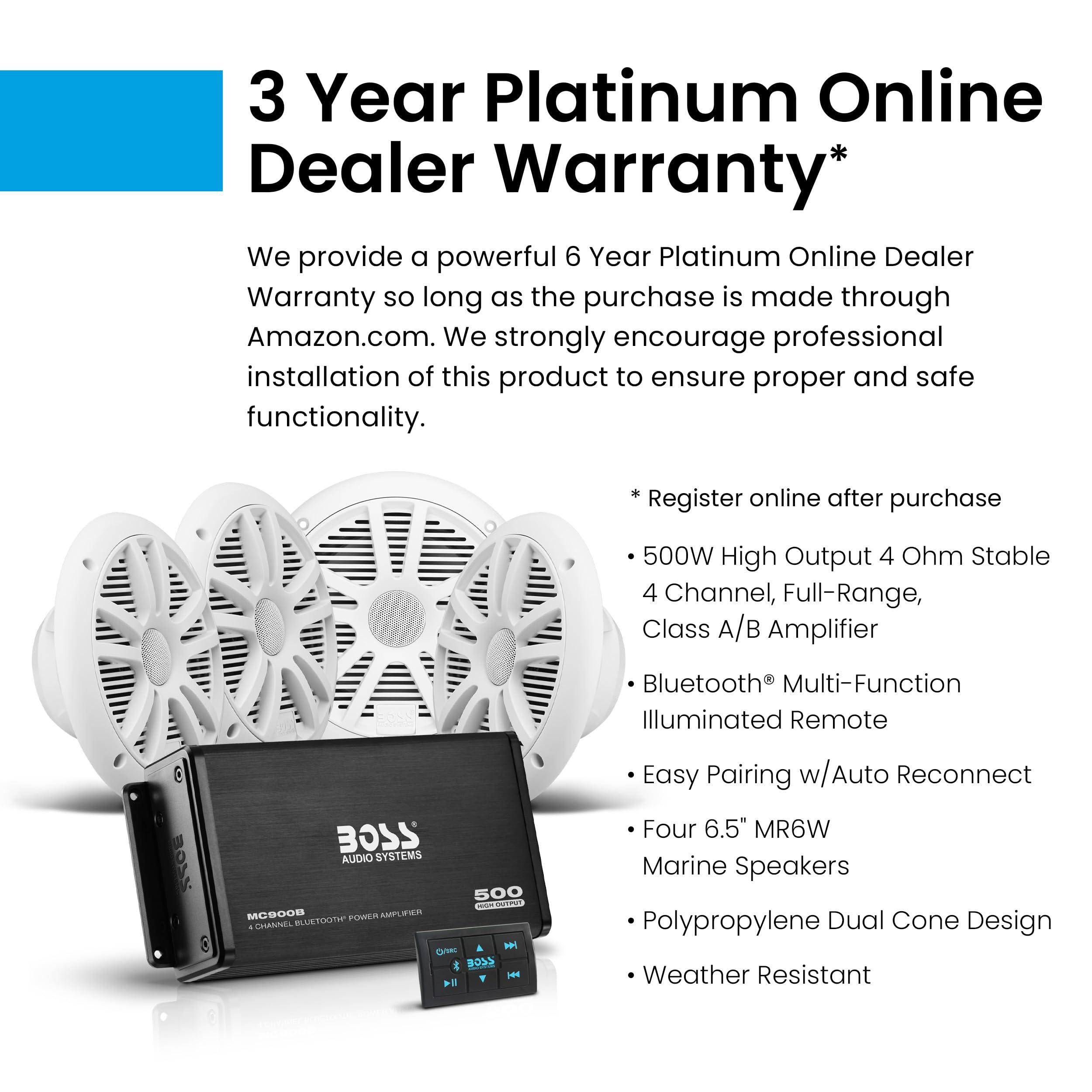 BOSS Audio Systems BOSS Audio Systems ASK904B.64 Marine Boat 6.5 inch Speakers and 4 Channel Amplifier - 500 High Output, Bluetooth Remote, USB and Auxiliary, Waterproof Pouch