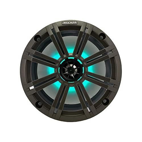 KICKER 2 Pair (Qty 4) of Kicker 8\" 2-Way 300 Watts Max Power Coaxial Marine Audio Multicolor LED Speakers with Charcoal Grilles, 50-Feet 16-Gauge Speaker Wire