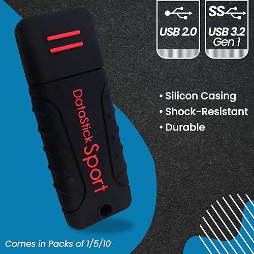 Centon Centon Electronics DataStick Sport USB 2.0 Flash Drive, Waterproof USB Drive, Shock-Resistant Silicon Case, Versatile USB Stick, 8 GB Storage Capacity, Black, Pack of 10
