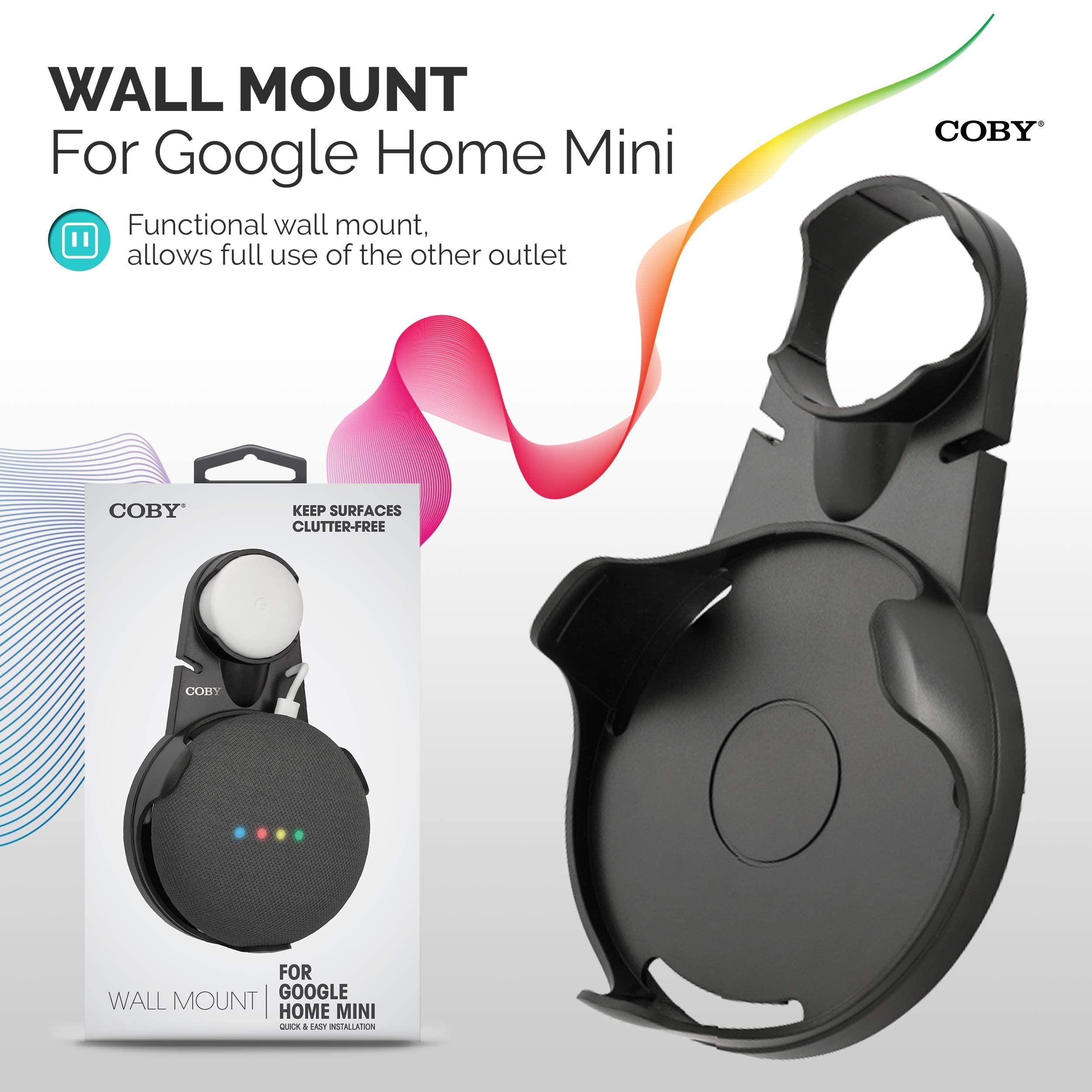 Coby Coby Wall Outlet Mount Holder for Google Home Mini, Smart Speaker Device Accessory with Cable Cord Plug Management - Black