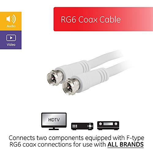 GE home electrical GE RG6 Coaxial Cable, 25 ft. F-Type Connectors, Double Shielded Coax, Input Output, Low Loss Coax, Ideal for TV Antenna, DVR, VCR, Satellite Receiver, Cable Box, Home Theater, White, 33604