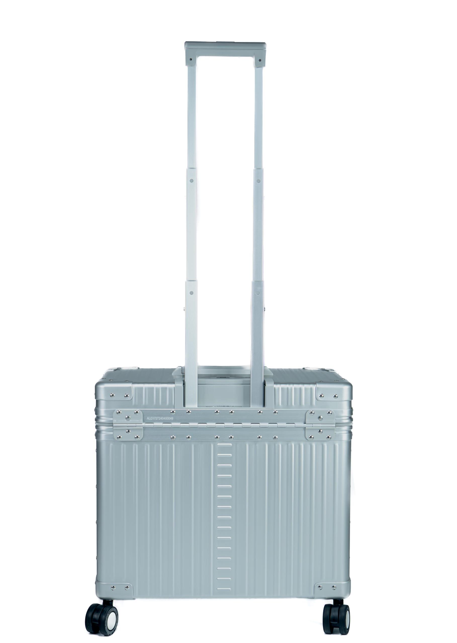 Aleon Aleon 17 Four-wheeled Aluminum Pilot Case, Carry-On Luggage, Rolling Laptop Bag for Men and Women, Personal Item Travel Bag, Overhead Compatible (Platinum)