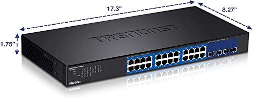TRENDnet TRENDnet 28-Port Web Smart Switch, 24 x Gigabit Ports, 4 x 10G SFP+ Slots, High Speed Network Uplinks, 128 Gbps Switching Capacity,1U Rack Mountable,Lifetime Protection, Black, TEG-30284