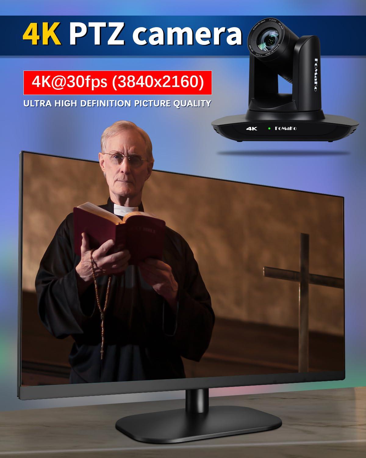 FoMaKo FoMaKo 4K PTZ Camera HDMI, AI Auto-Tracking, 4K 20X Optical Zoom, USB3.0 LAN HDMI PTZ Camera 4K for Church Worship Education Conference Events, K20UH