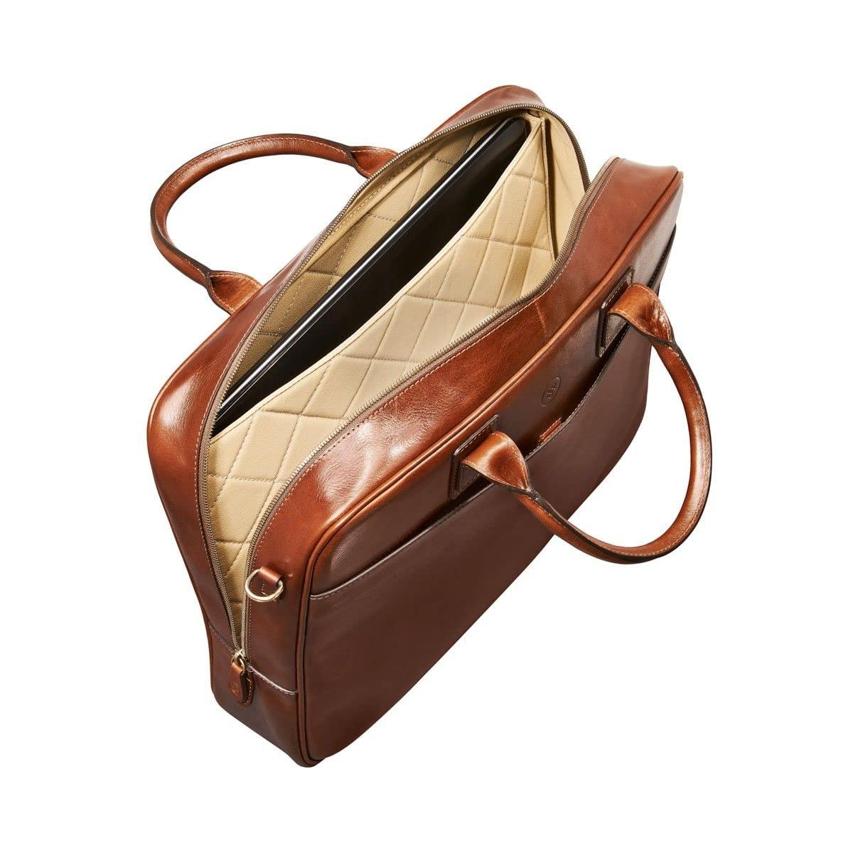 Maxwell Scott Bags Maxwell Scott - Mens Luxury Large Leather 16\" / 17\" Laptop Business Bag with Zip Opening - The Calvino Large - Chestnut Tan