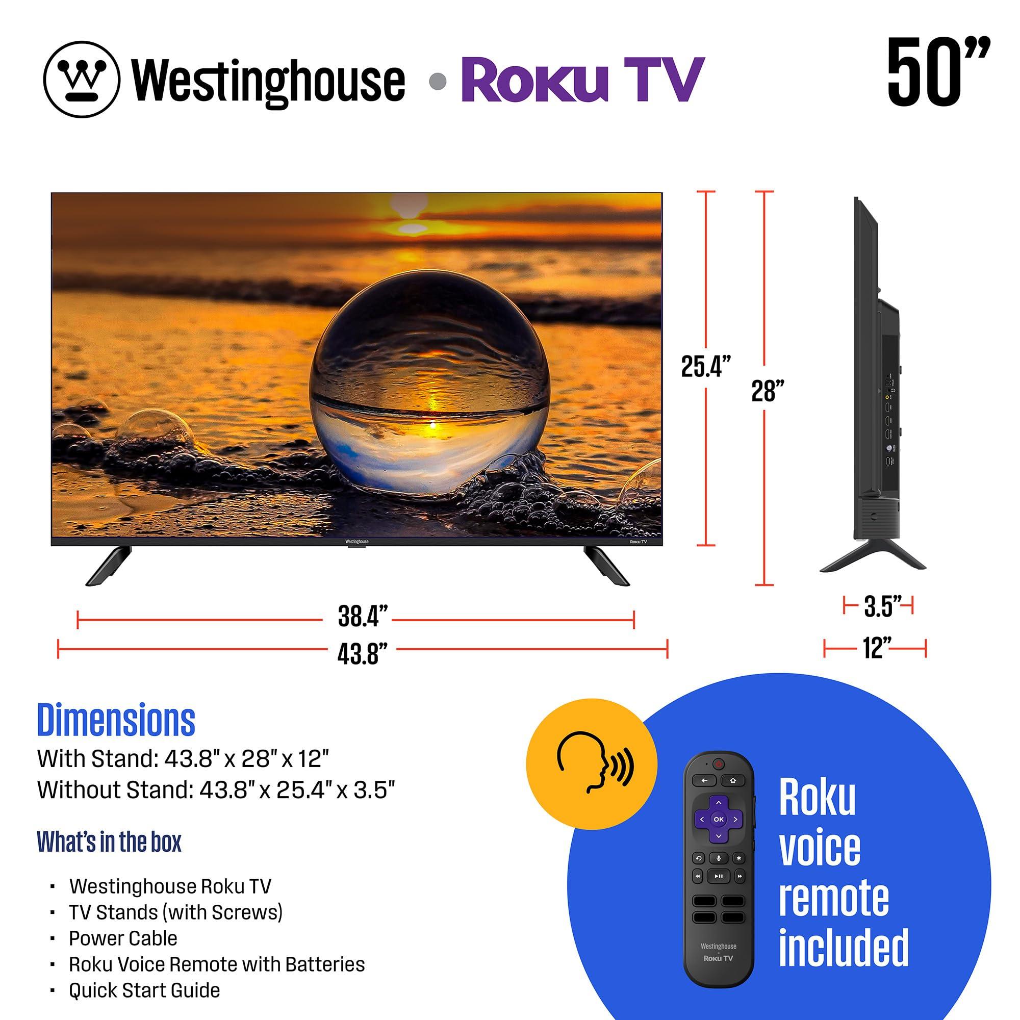 Westinghouse Westinghouse Edgeless QLED Roku TV - 50 Inch Smart Television, 4K UHD w/HDR 10+, Dolby Vision, Wi-Fi & Mobile App Connectivity, Flat Screen Compatible w/Apple Home Kit, Alexa, & Google Assistant